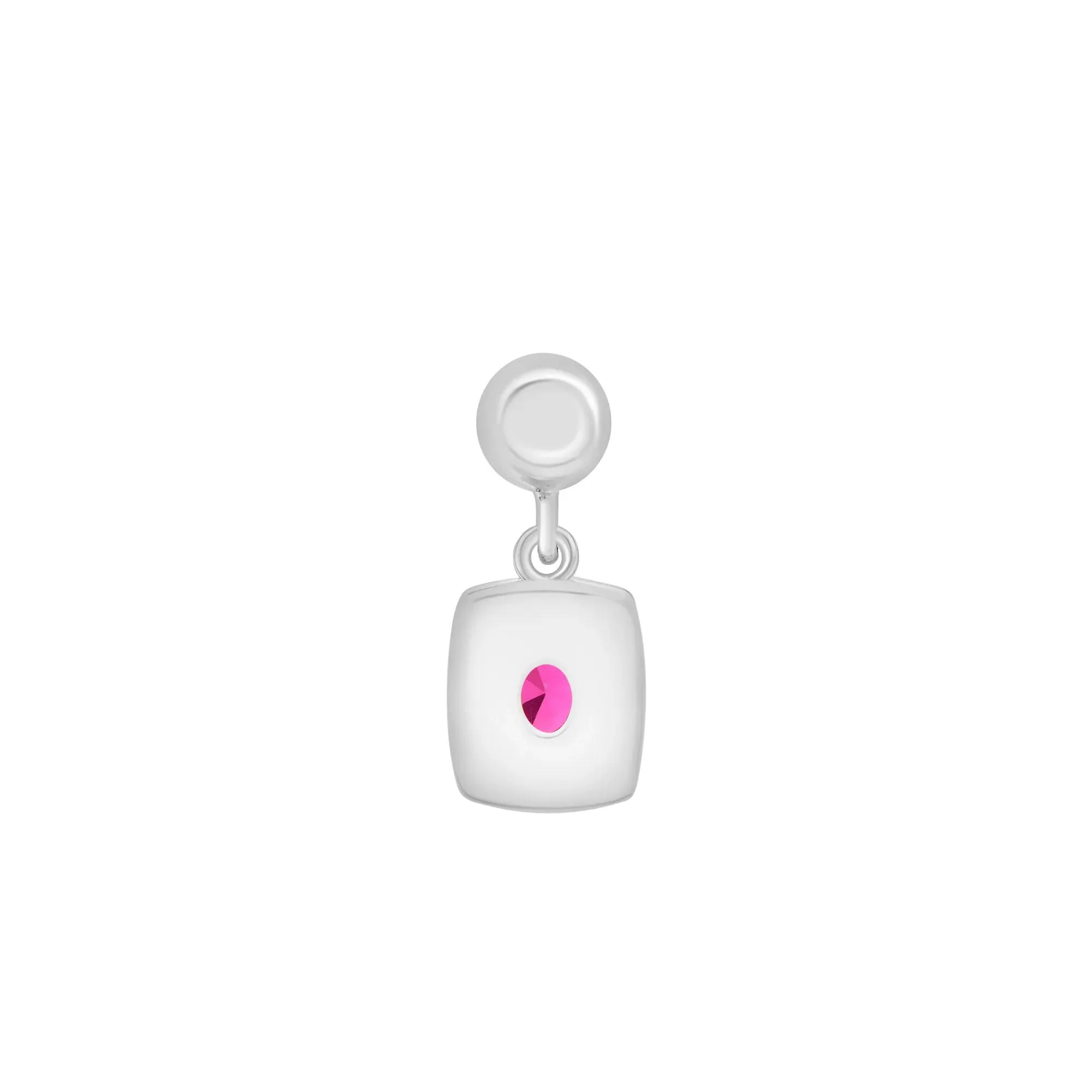 Lab-Created Ruby Medallion Birthstone Bead Charm .925 Sterling Silver White Size 13.00mm - Image 3