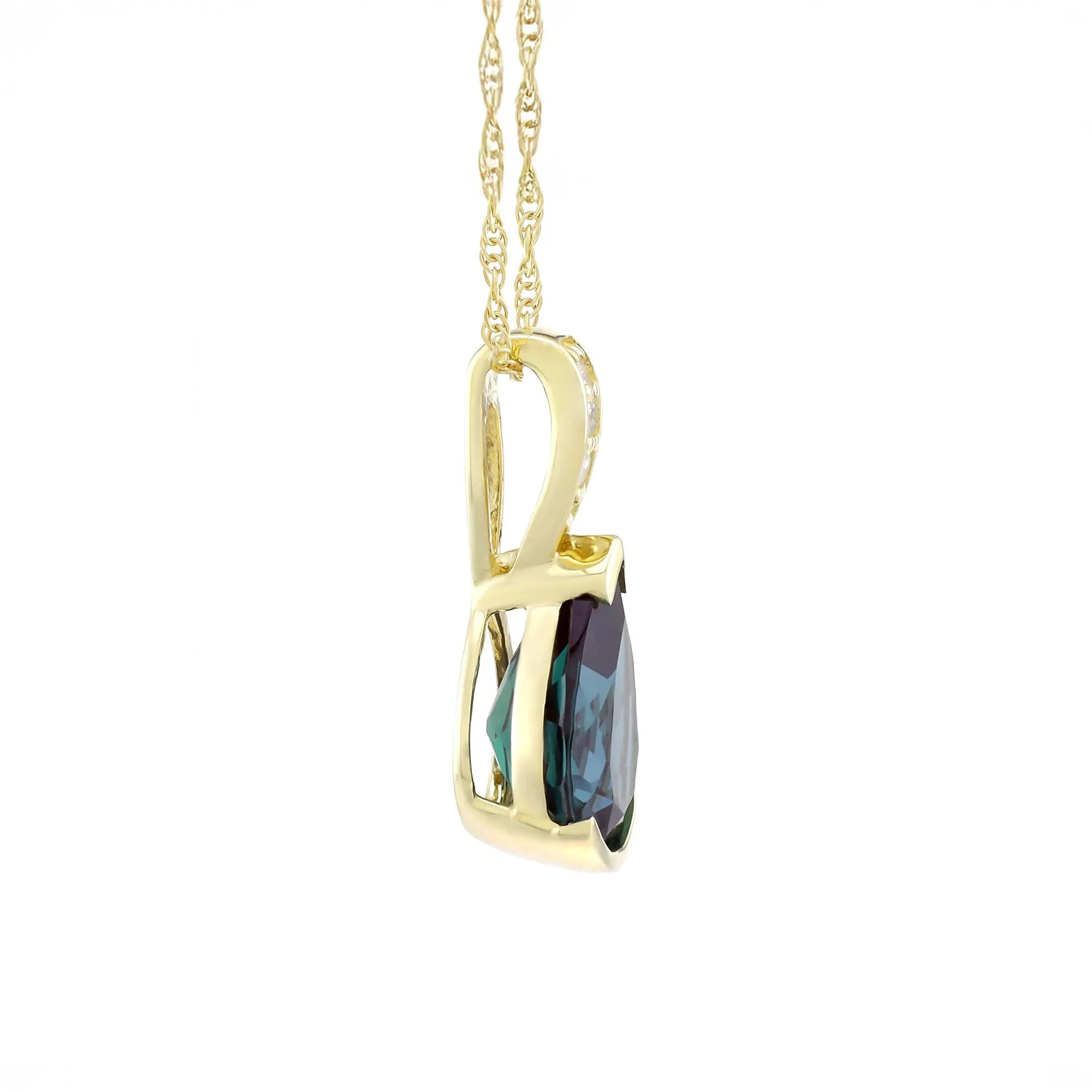 Lab-Created Alexandrite and Diamond Accent Pendant Necklace 10K Yellow Gold Size 18" - Image 2