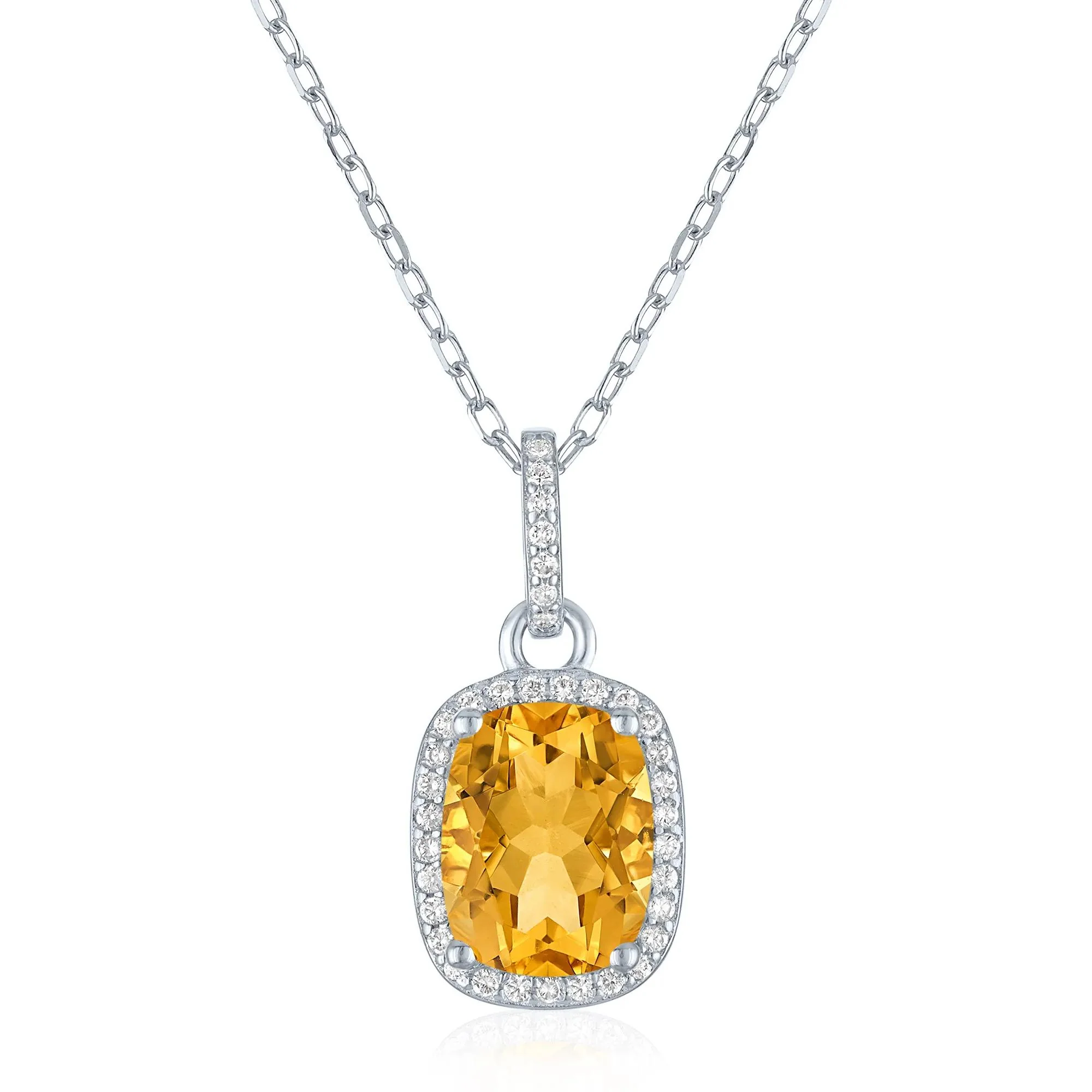 Citrine & Lab-Created White Sapphire Ring Earring and Pendant Box Set .925 Sterling Silver Size 7.5 1mm - Image 2