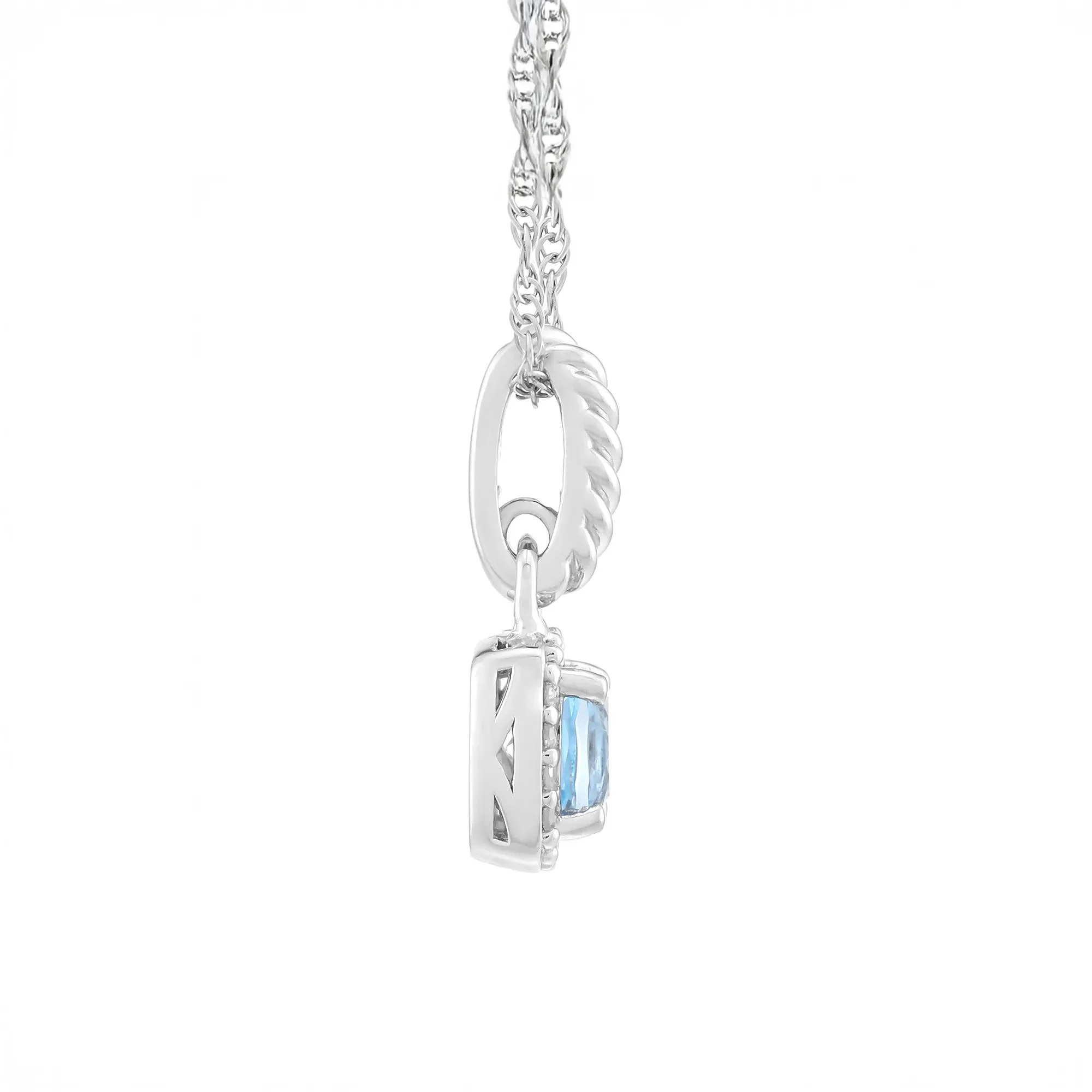 Swiss Blue Topaz & Diamond Accent Pendant Necklace .925 Sterling Silver White Size 18" - Image 2