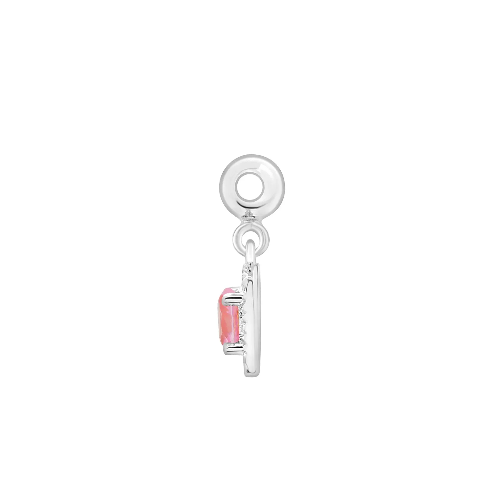 Lab-Created Pink Sapphire Medallion Birthstone Bead Charm .925 Sterling Silver White Size 13.00mm - Image 2