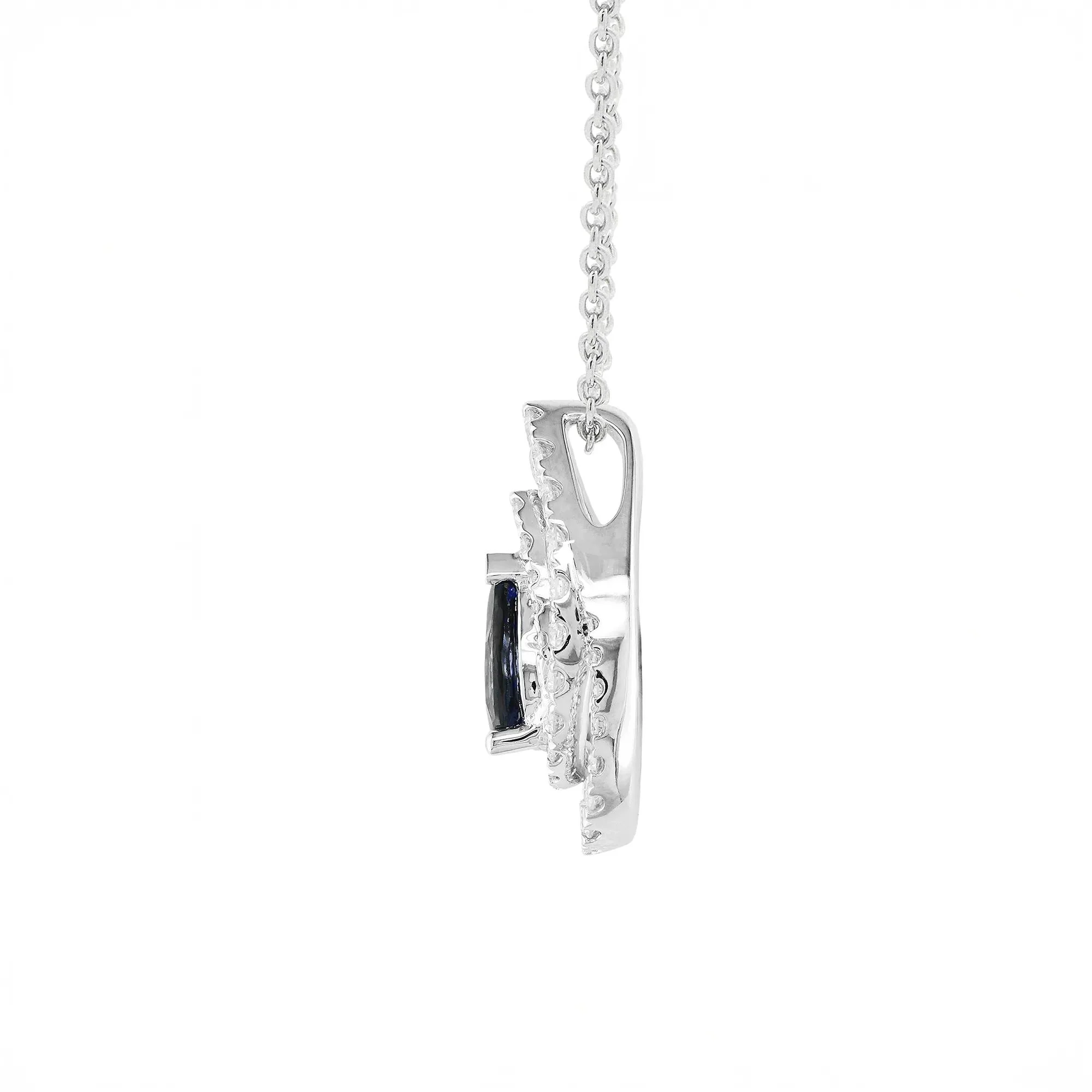 1/2 CT. Tw. Blue Sapphire & Diamond Swirl Pendant Necklace 10K White Gold Size 18" - Image 2