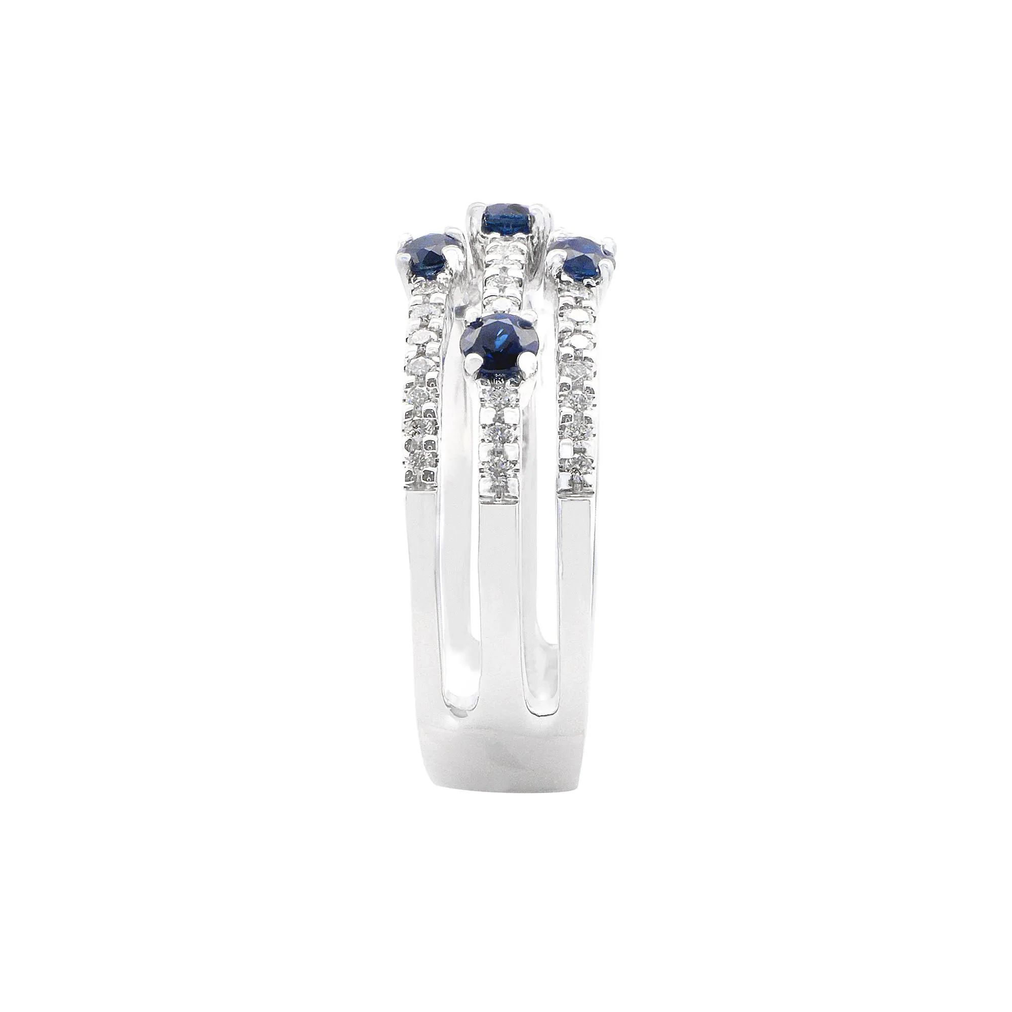 1/3 CT. Tw. Blue Sapphire & Diamond Three-Layer Ring 10K White Gold Size 6.5 1mm - Image 3