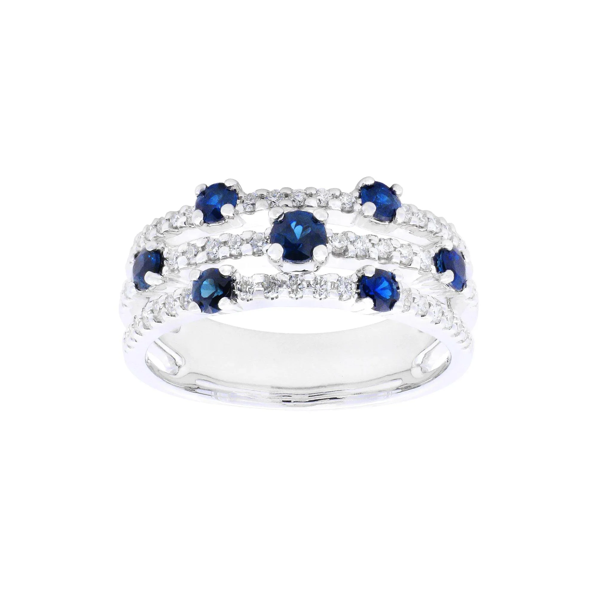 1/3 CT. Tw. Blue Sapphire & Diamond Three-Layer Ring 10K White Gold Size 8.5 1mm