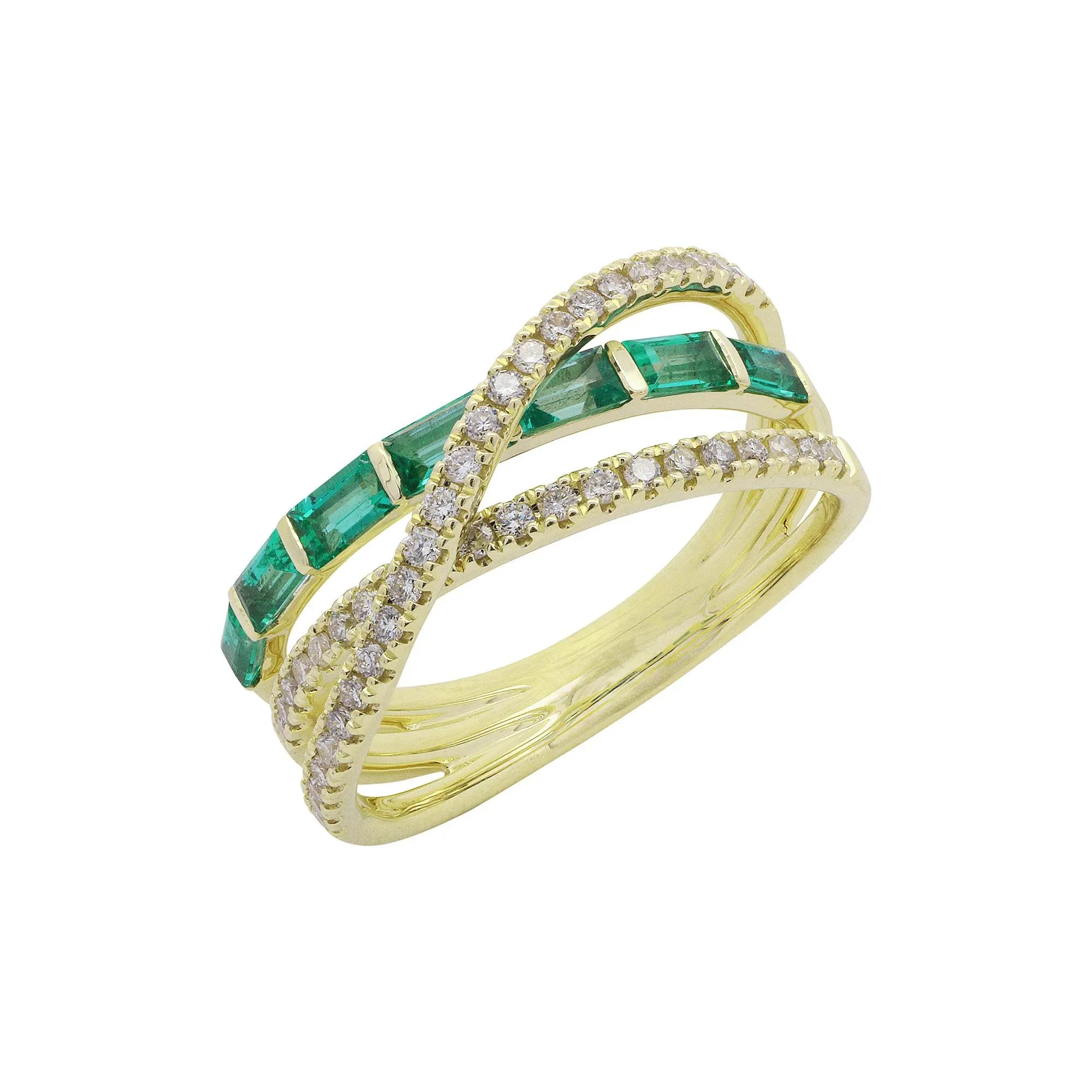Baguette Emerald & Round Diamond Layer Wrap Ring 10K Yellow Gold Size 7 1mm - Image 3