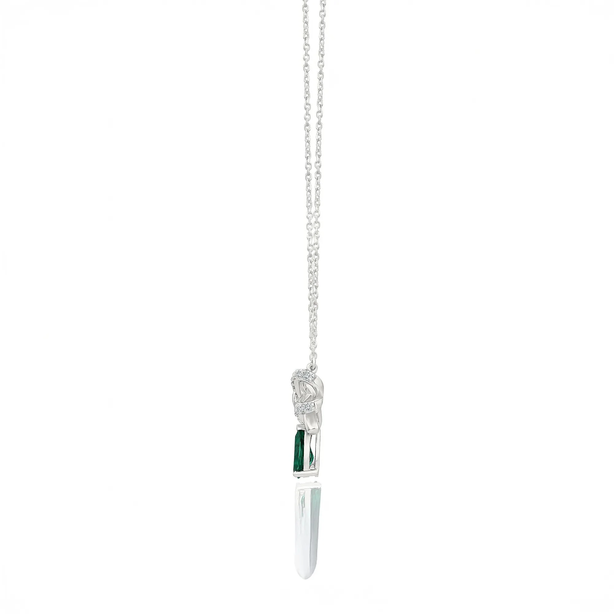 Lab-Created Emerald & Lab-Created White Sapphire Bow Pendant Necklace .925 Sterling Silver Size 18" - Image 2