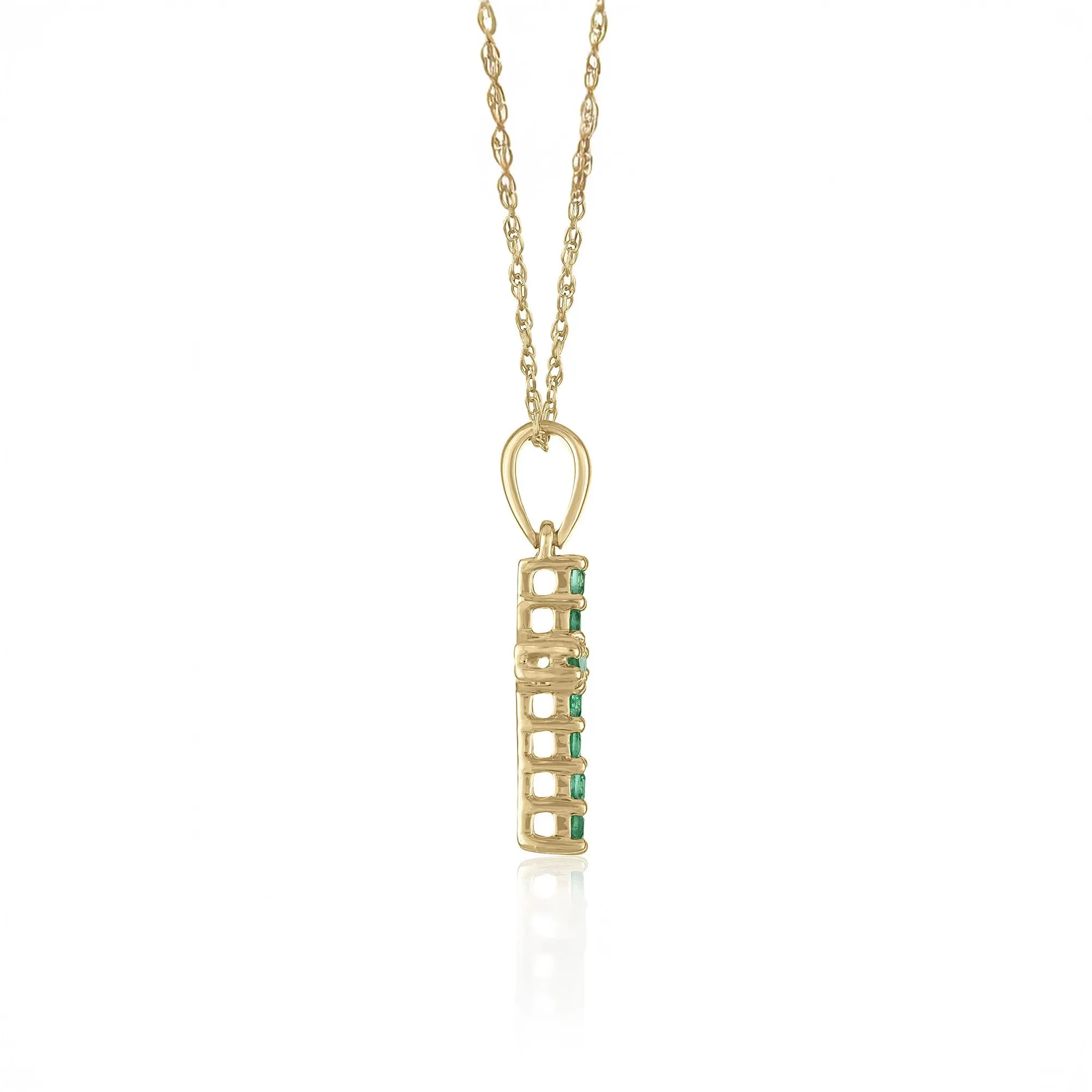 Emerald Cross Pendant Necklace 10K Yellow Gold Size 18" - Image 2