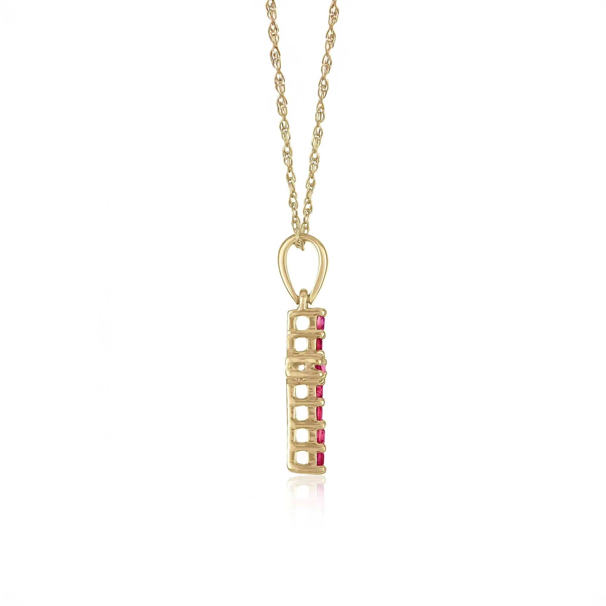 Ruby Cross Pendant Necklace 10K Yellow Gold Size 18" - Image 2