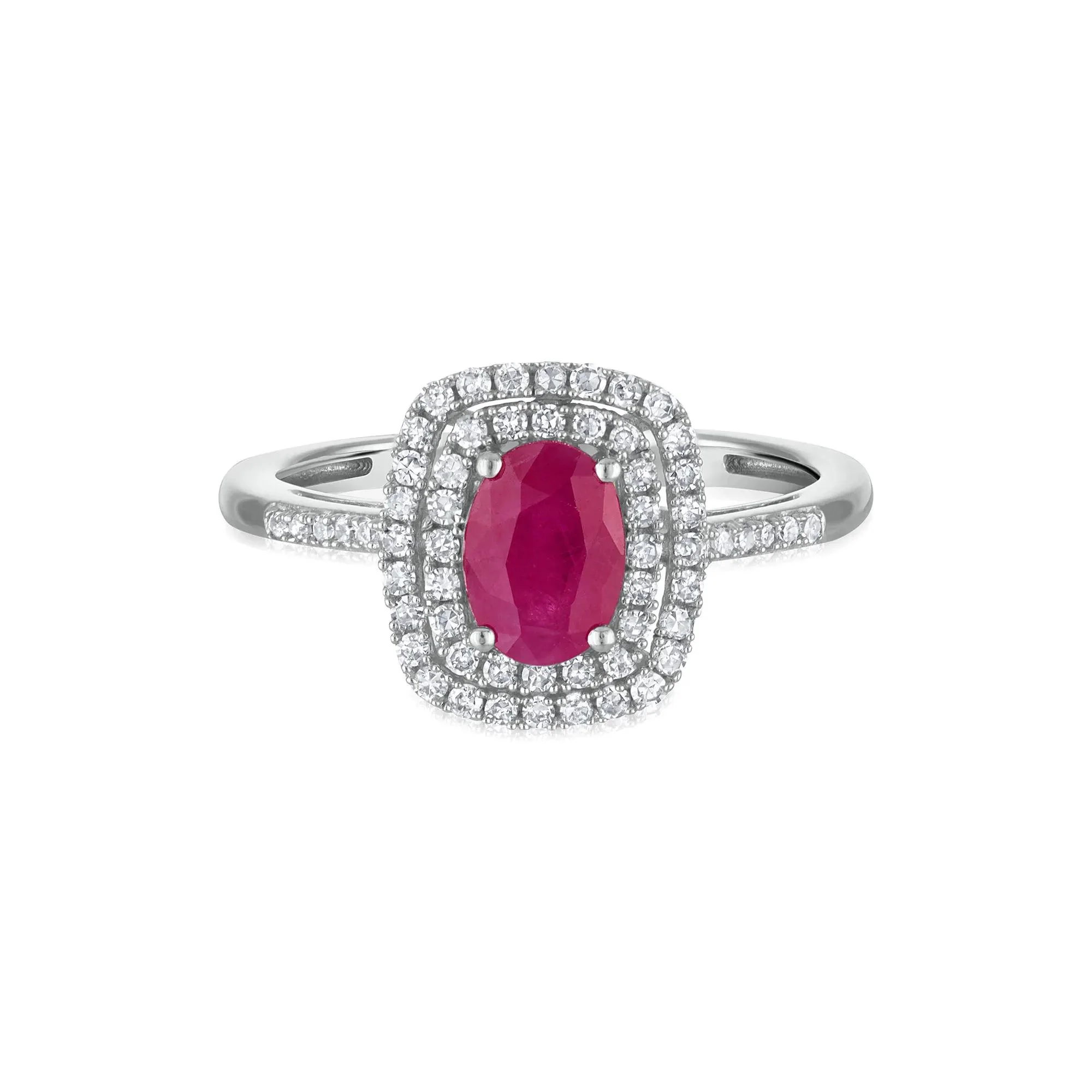 1/3 CT. Tw. Oval Ruby Halo Ring 10K White Gold Size 6 1.5mm - Image 3