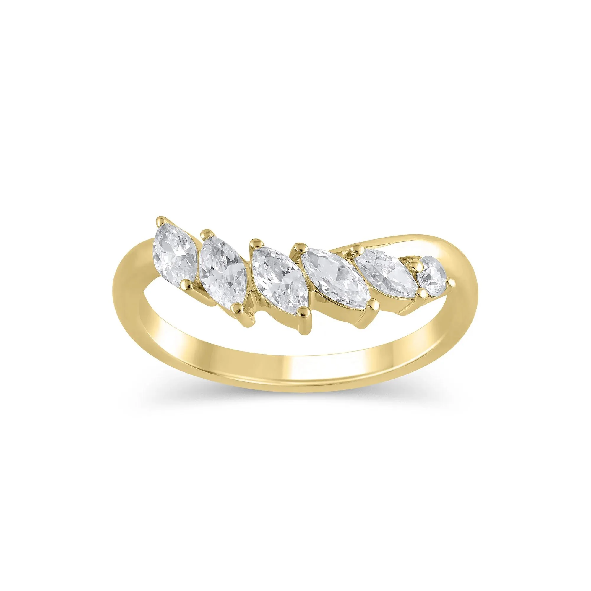 3/4 CT. Tw. Lab Grown Diamond Marquise-Cut Contour Band Ring 14K Yellow Gold Round Brilliant Cut Size 7.5 9mm