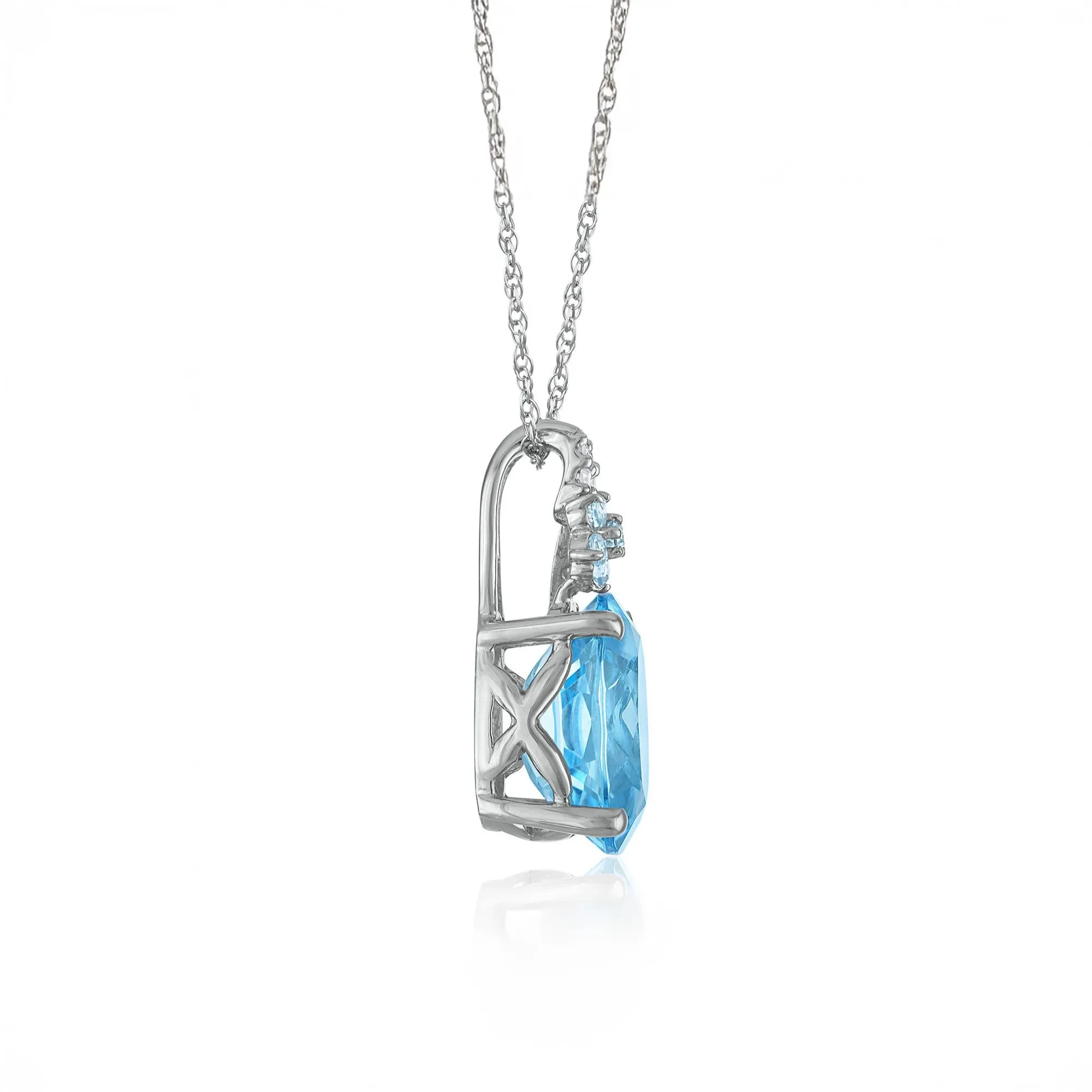 Oval Blue Topaz and Diamond Accent Pendant Necklace 10K White Gold Size 18" - Image 2