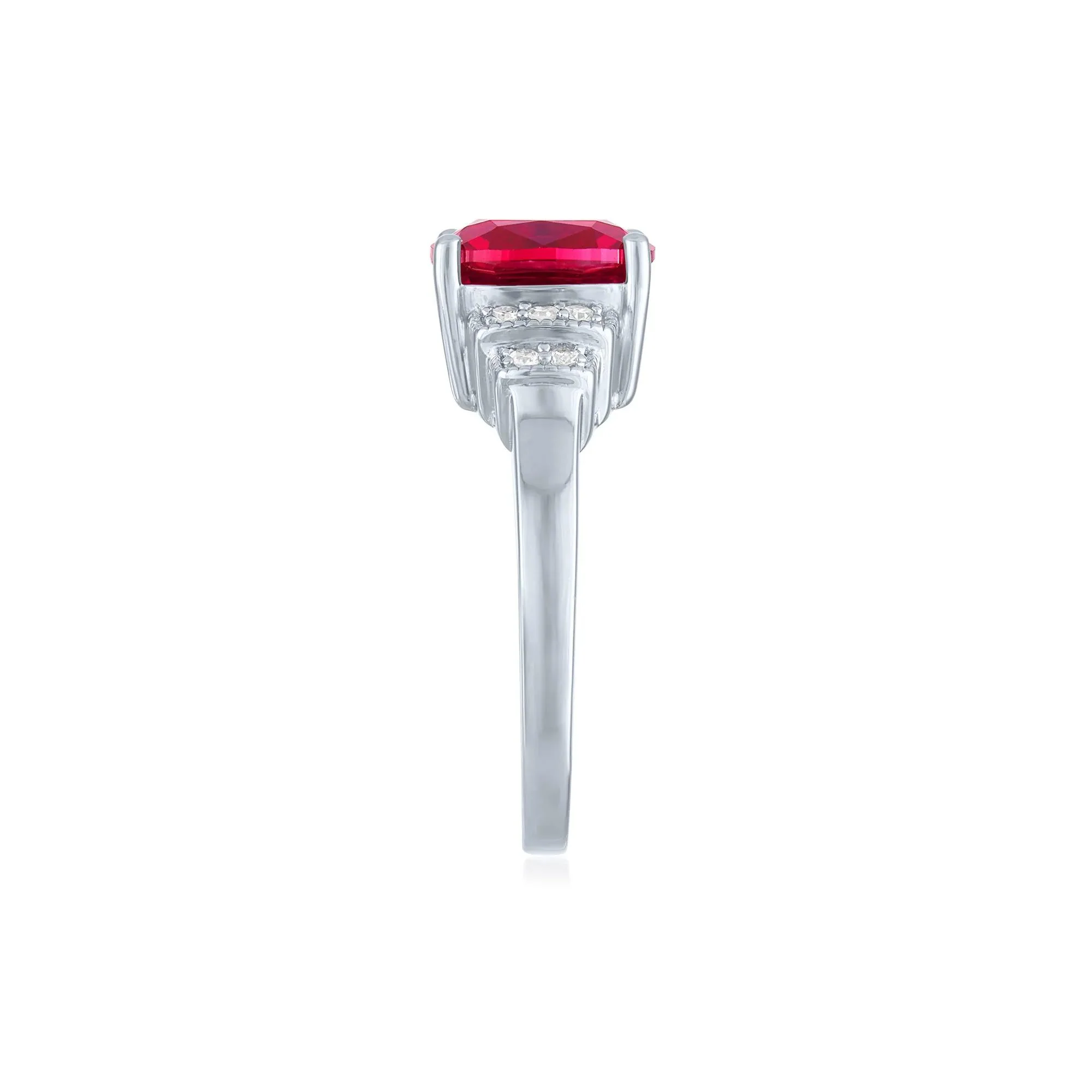 1/10 CT. Tw. Cushion-Cut Lab-Created Ruby & Diamond Ring .925 Sterling Silver White Size 8 1mm - Image 3
