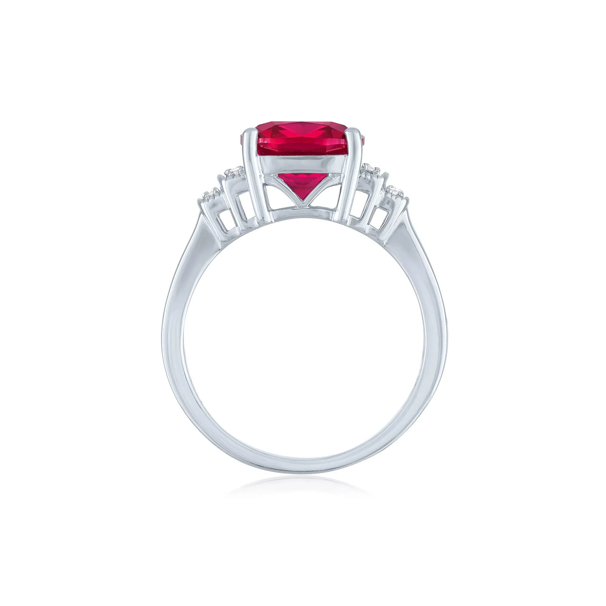 1/10 CT. Tw. Cushion-Cut Lab-Created Ruby & Diamond Ring .925 Sterling Silver White Size 9 1mm - Image 2