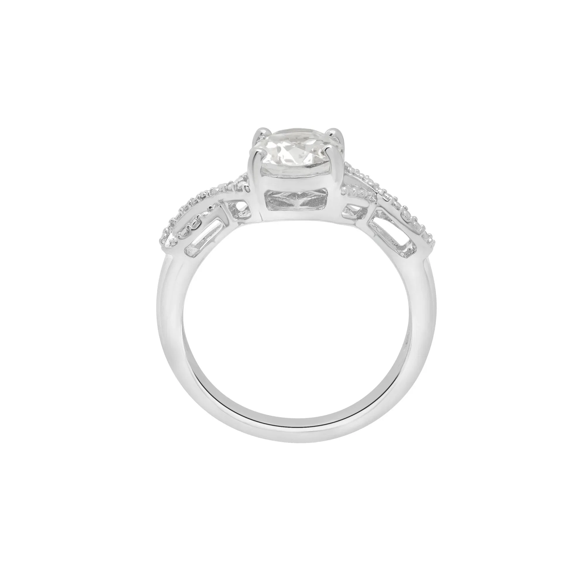 Oval Lab-Created White Sapphire with Diamond Accents .925 Sterling .925 Sterling Silver Ring Size 7 1mm - Image 2
