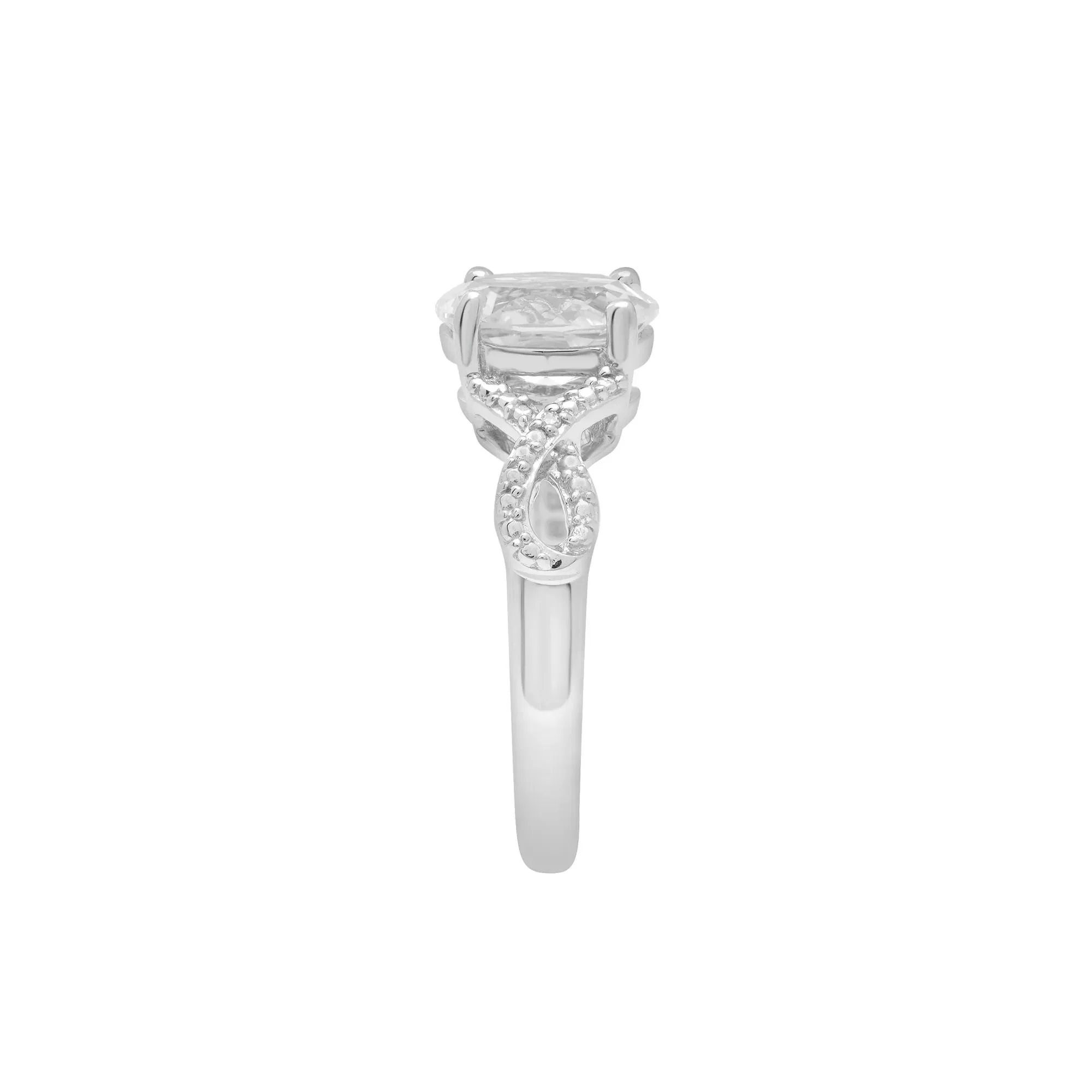 Oval Lab-Created White Sapphire with Diamond Accents .925 Sterling .925 Sterling Silver Ring Size 7 1mm - Image 3