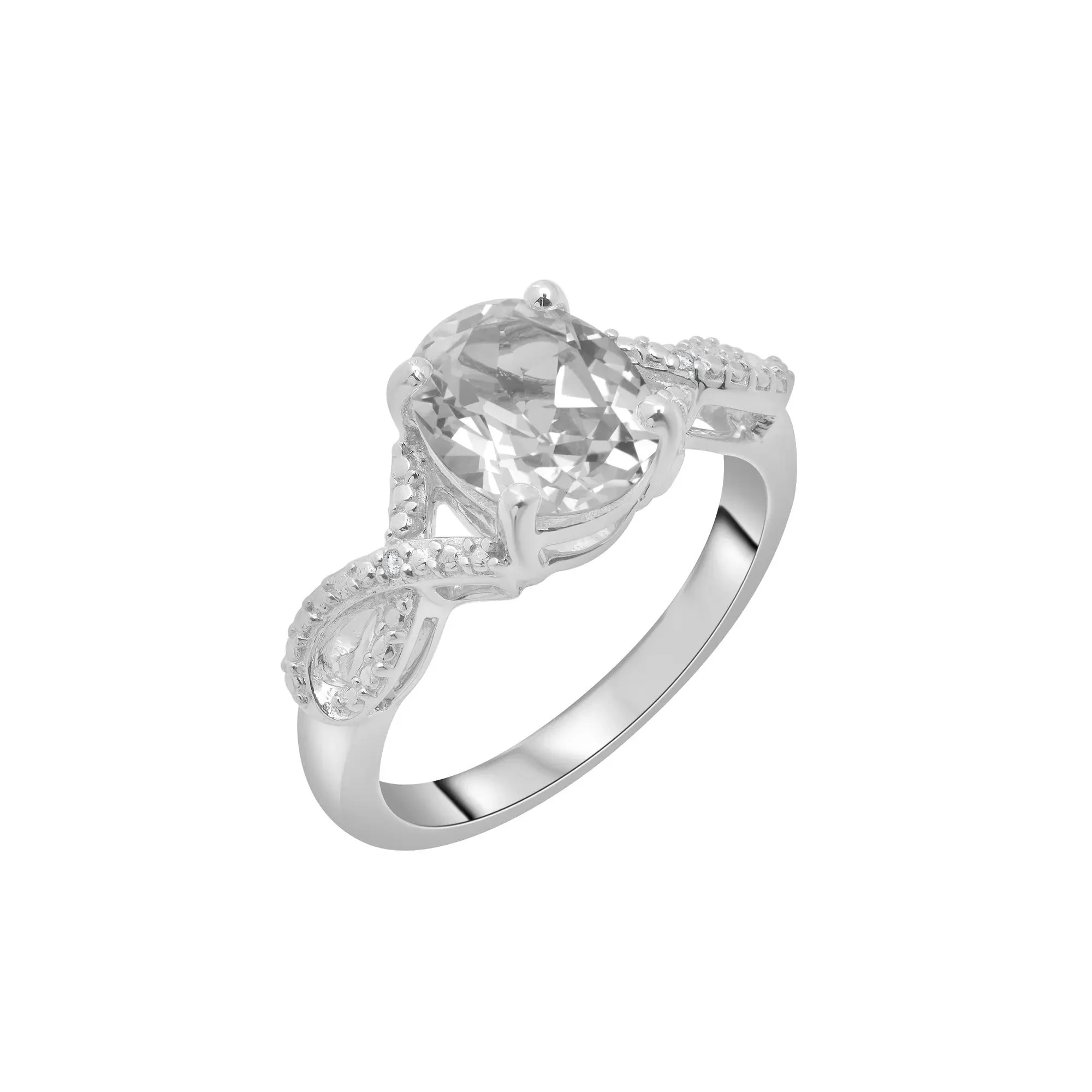 Oval Lab-Created White Sapphire with Diamond Accents .925 Sterling .925 Sterling Silver Ring Size 7 1mm - Image 5