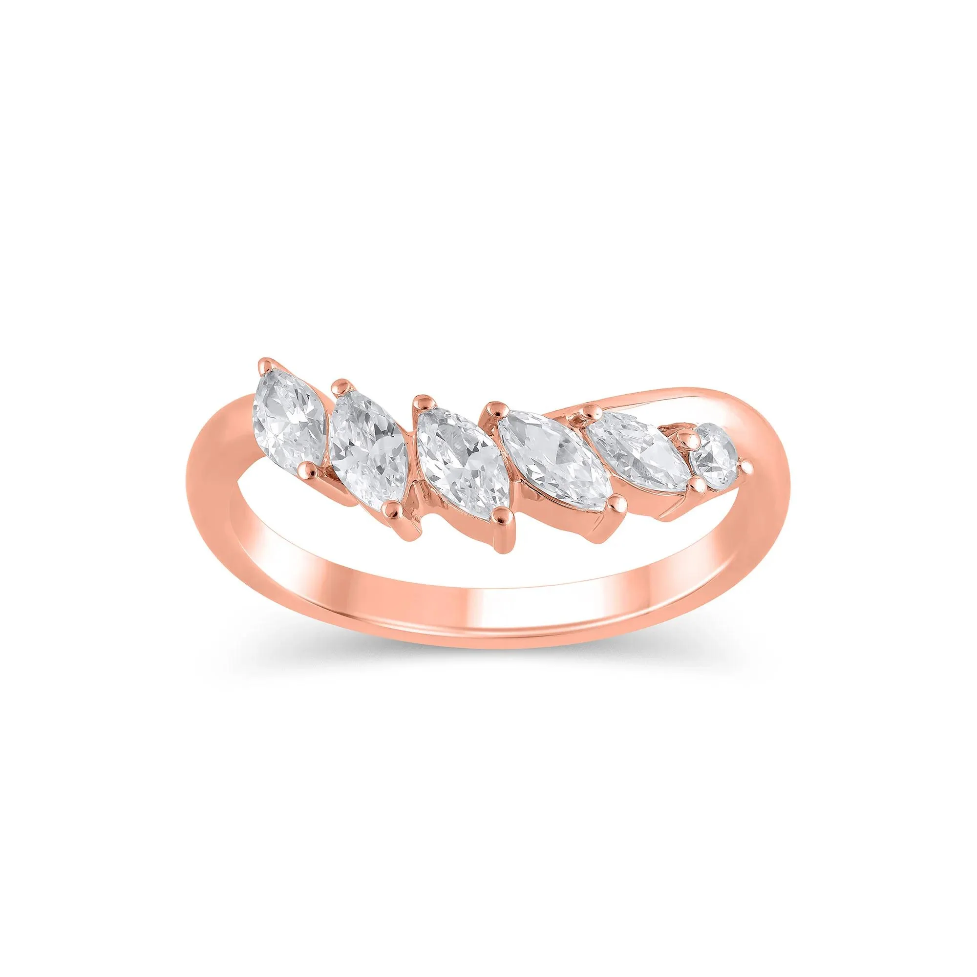 3/4 CT. Tw. Lab Grown Diamond Marquise-Cut Contour Band Ring 14K Rose Gold Round Brilliant Cut Size 6.5 9mm