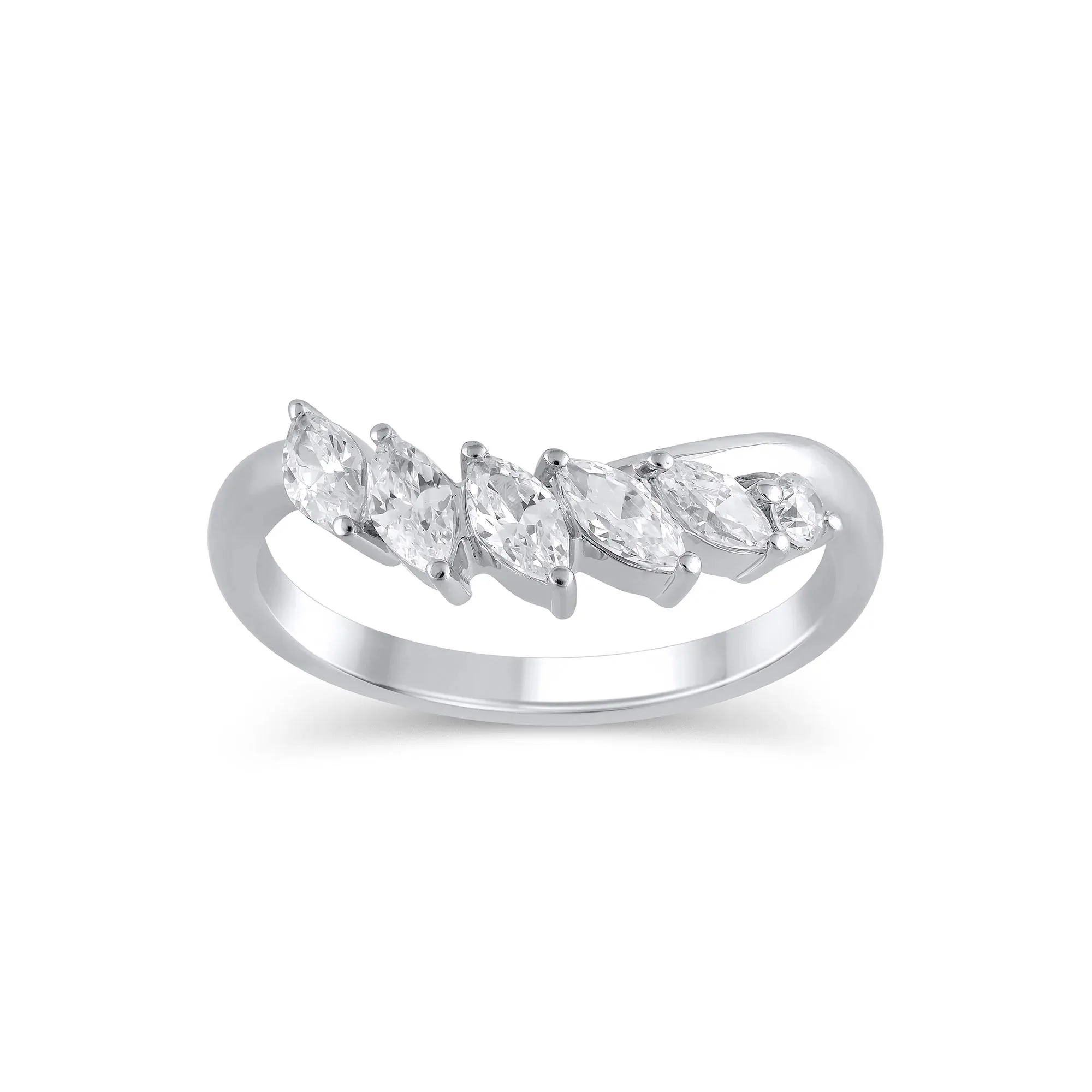 3/4 CT. Tw. Lab Grown Diamond Marquise-Cut Contour Band Ring 14K White Gold Round Brilliant Cut Size 8 9mm
