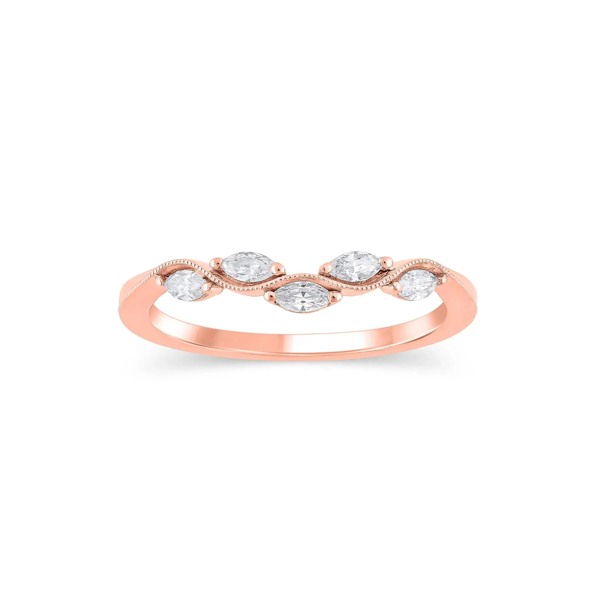 1/4 CT. Tw. Lab Grown Diamond Marquise-Cut Milgrain Contour Band Ring 14K Rose Gold Size 5.5 4mm