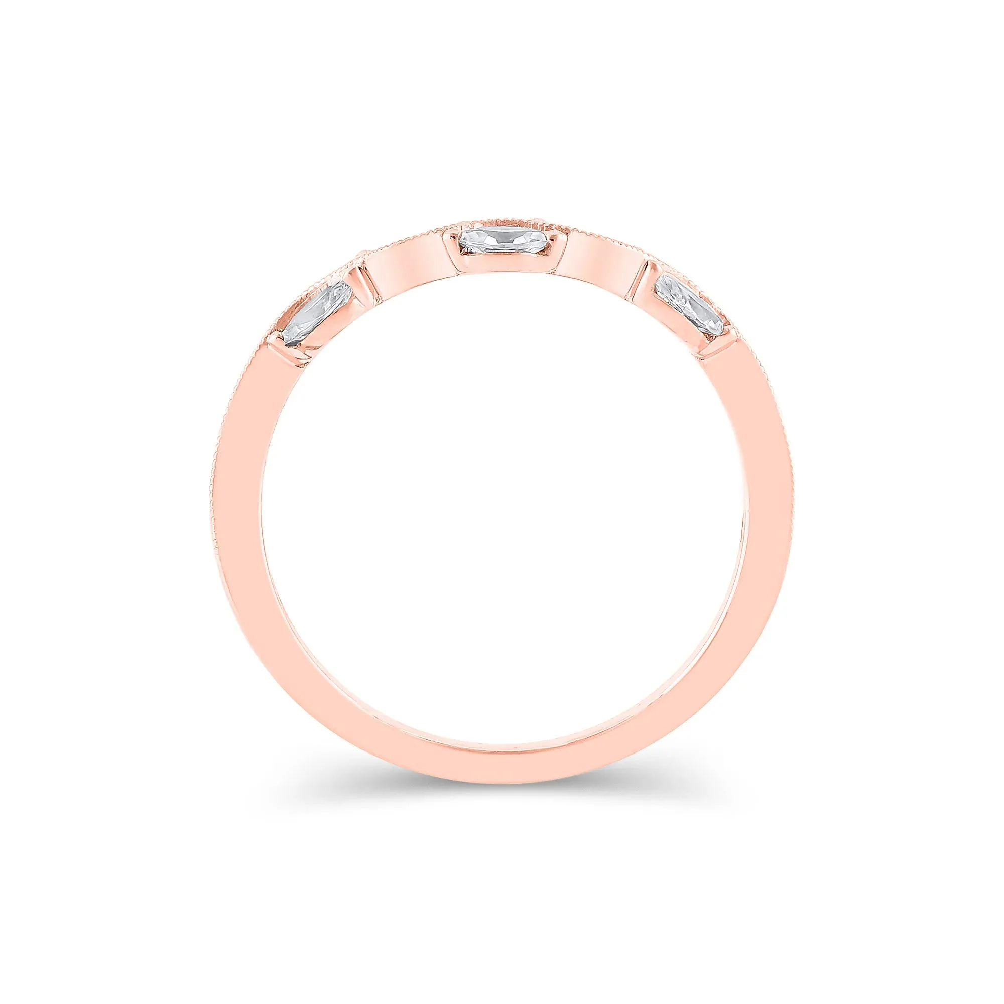 1/4 CT. Tw. Lab Grown Diamond Marquise-Cut Milgrain Contour Band Ring 14K Rose Gold Size 6 4mm - Image 2
