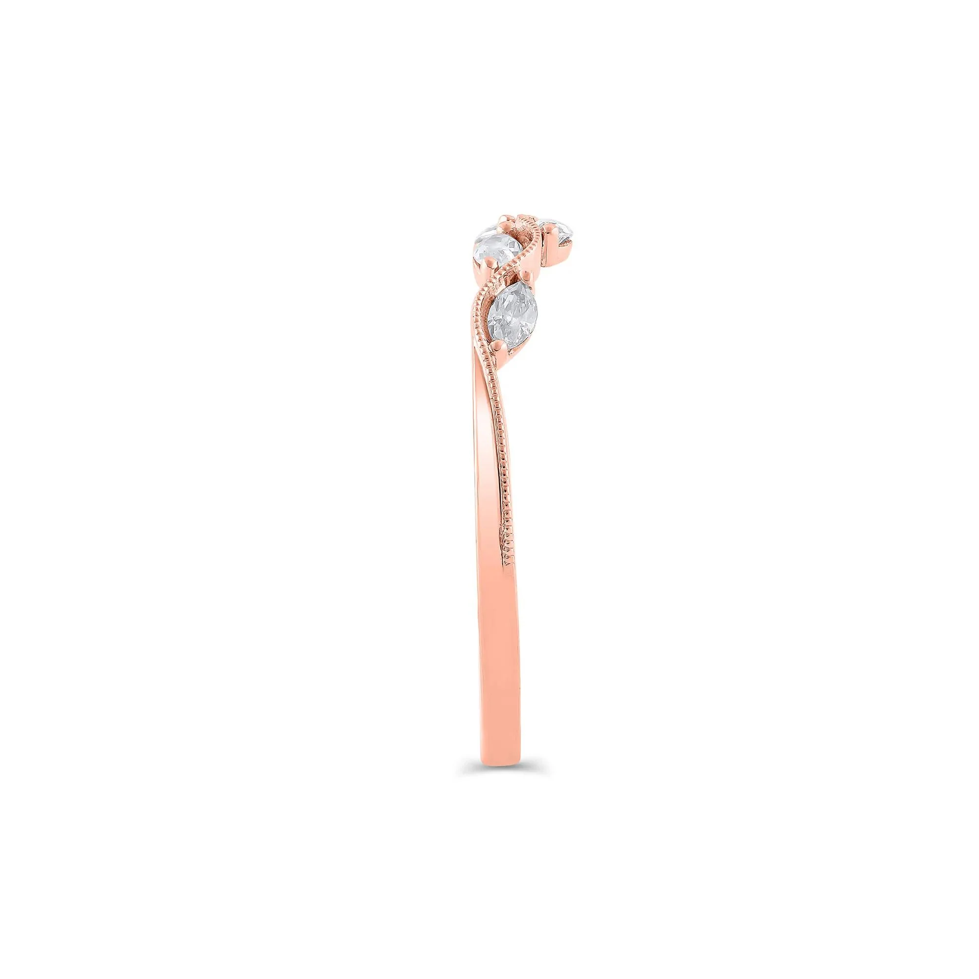 1/4 CT. Tw. Lab Grown Diamond Marquise-Cut Milgrain Contour Band Ring 14K Rose Gold Size 7.5 4mm - Image 3