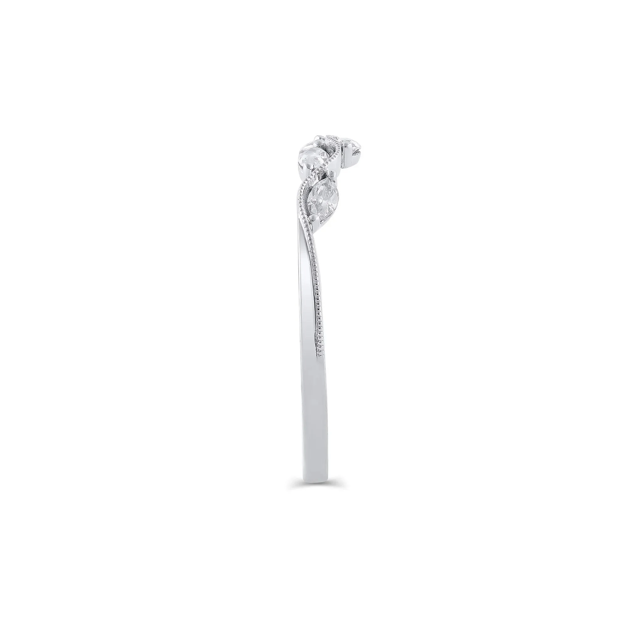 1/4 CT. Tw. Lab Grown Diamond Marquise-Cut Milgrain Contour Band Ring 14K White Gold Size 6 4mm - Image 3