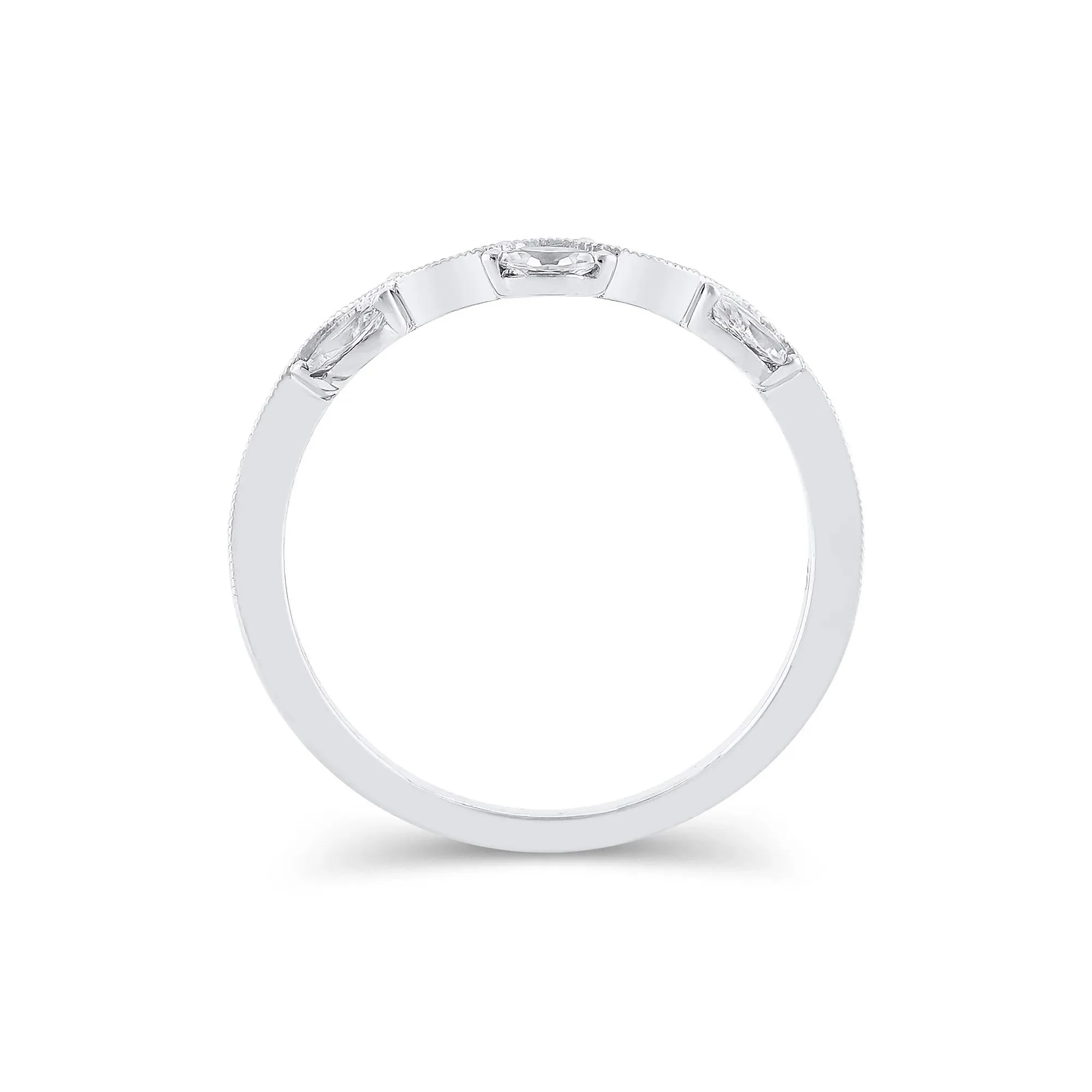 1/4 CT. Tw. Lab Grown Diamond Marquise-Cut Milgrain Contour Band Ring 14K White Gold Size 6.5 4mm - Image 2
