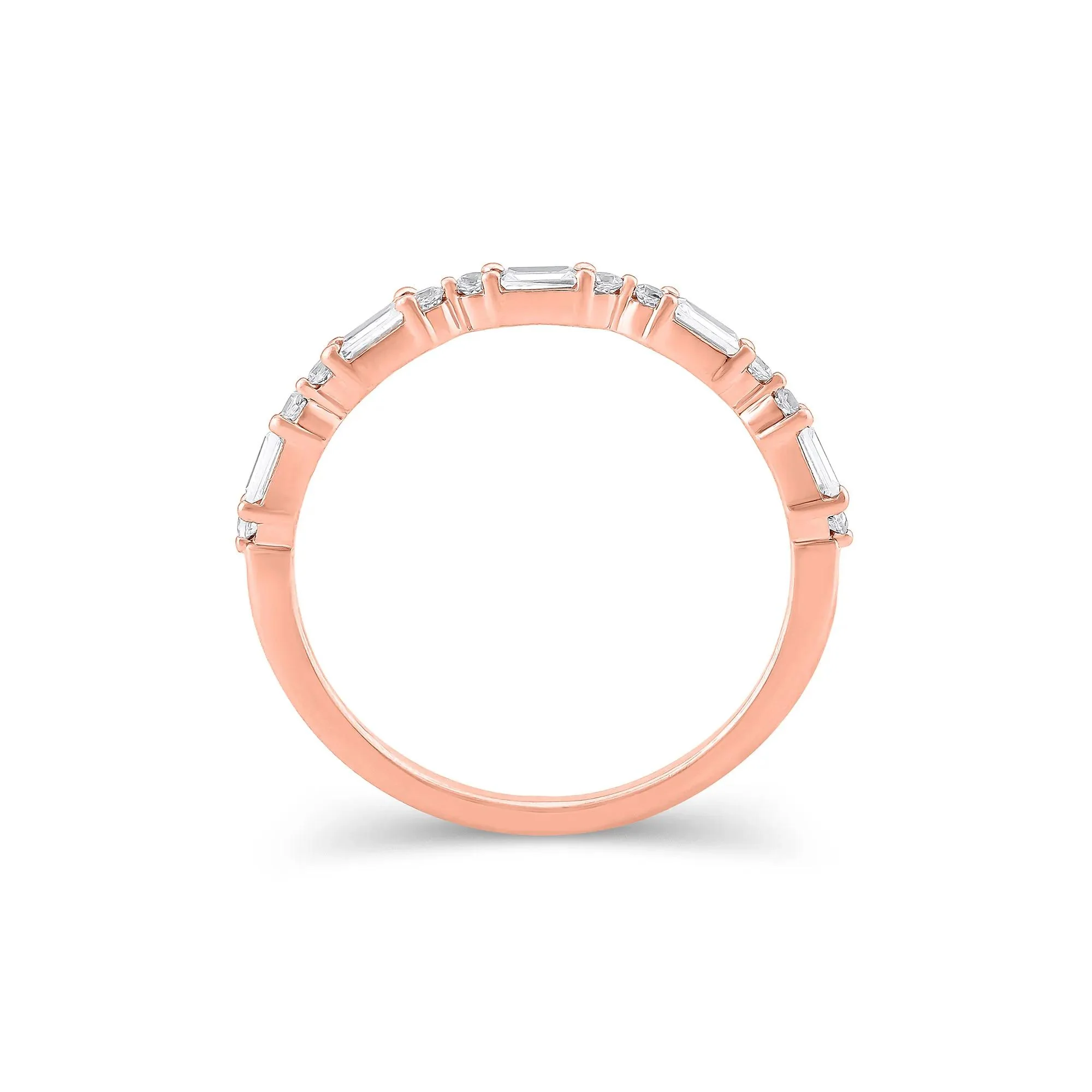 1/4 CT. Tw. Lab Grown Diamond Round & Baguette Anniversary Band Ring 10K Rose Gold Size 7 1.5mm - Image 2