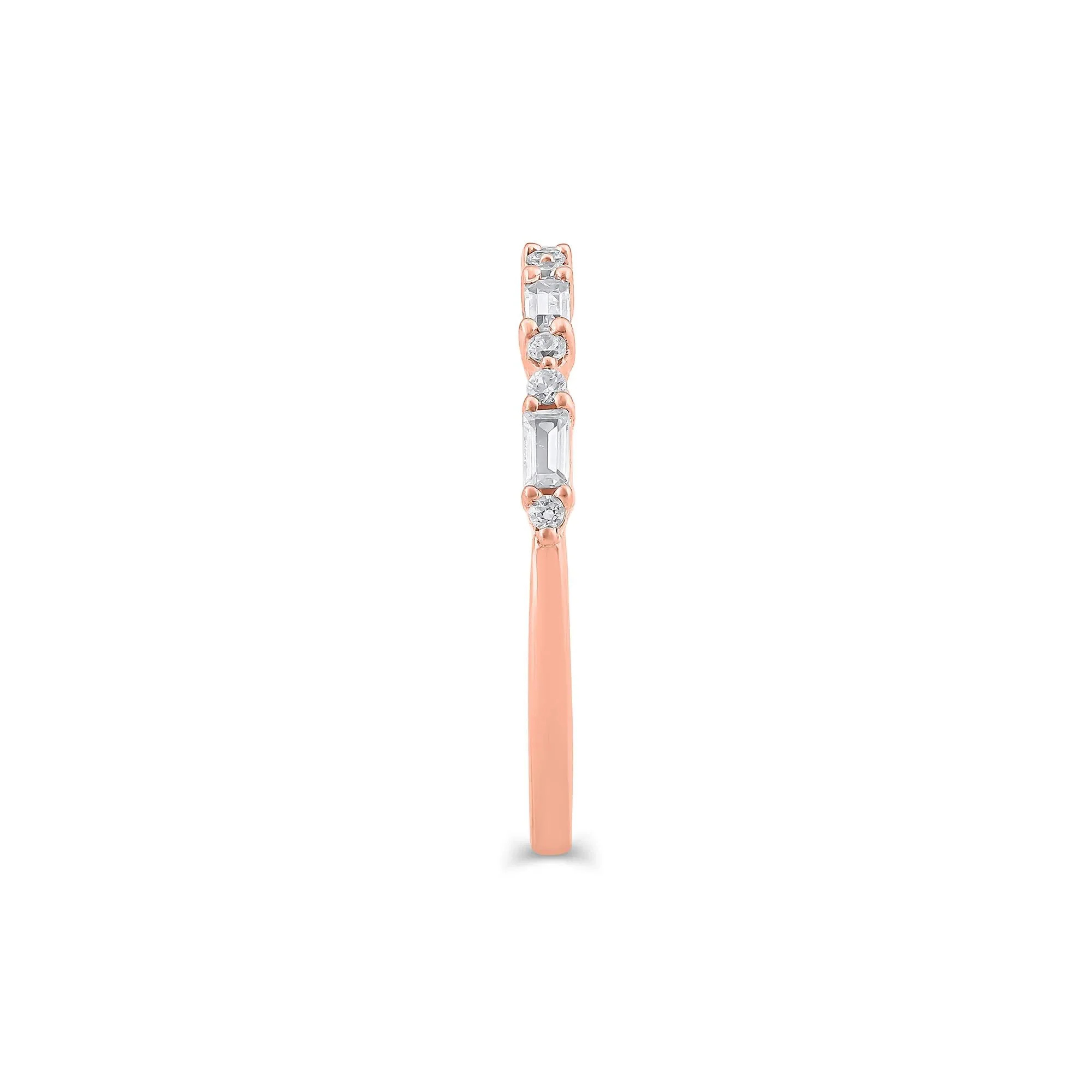 1/4 CT. Tw. Lab Grown Diamond Round & Baguette Anniversary Band Ring 10K Rose Gold Size 7.5 1.5mm - Image 3