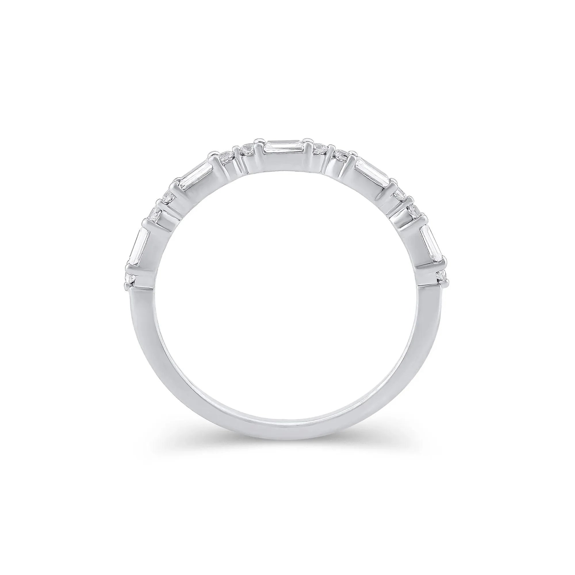 1/4 CT. Tw. Lab Grown Diamond Round & Baguette Anniversary Band Ring 10K White Gold Size 5.5 1.5mm - Image 2