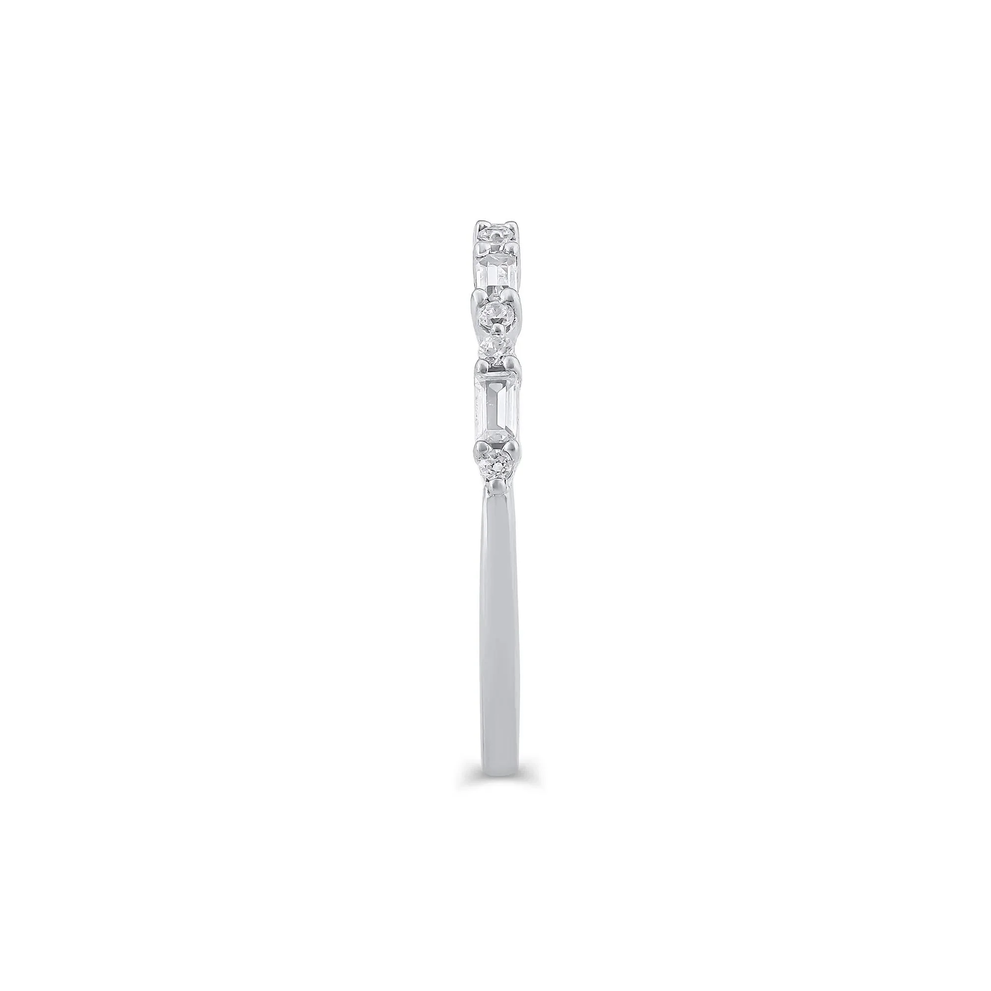 1/4 CT. Tw. Lab Grown Diamond Round & Baguette Anniversary Band Ring 10K White Gold Size 6 1.5mm - Image 3