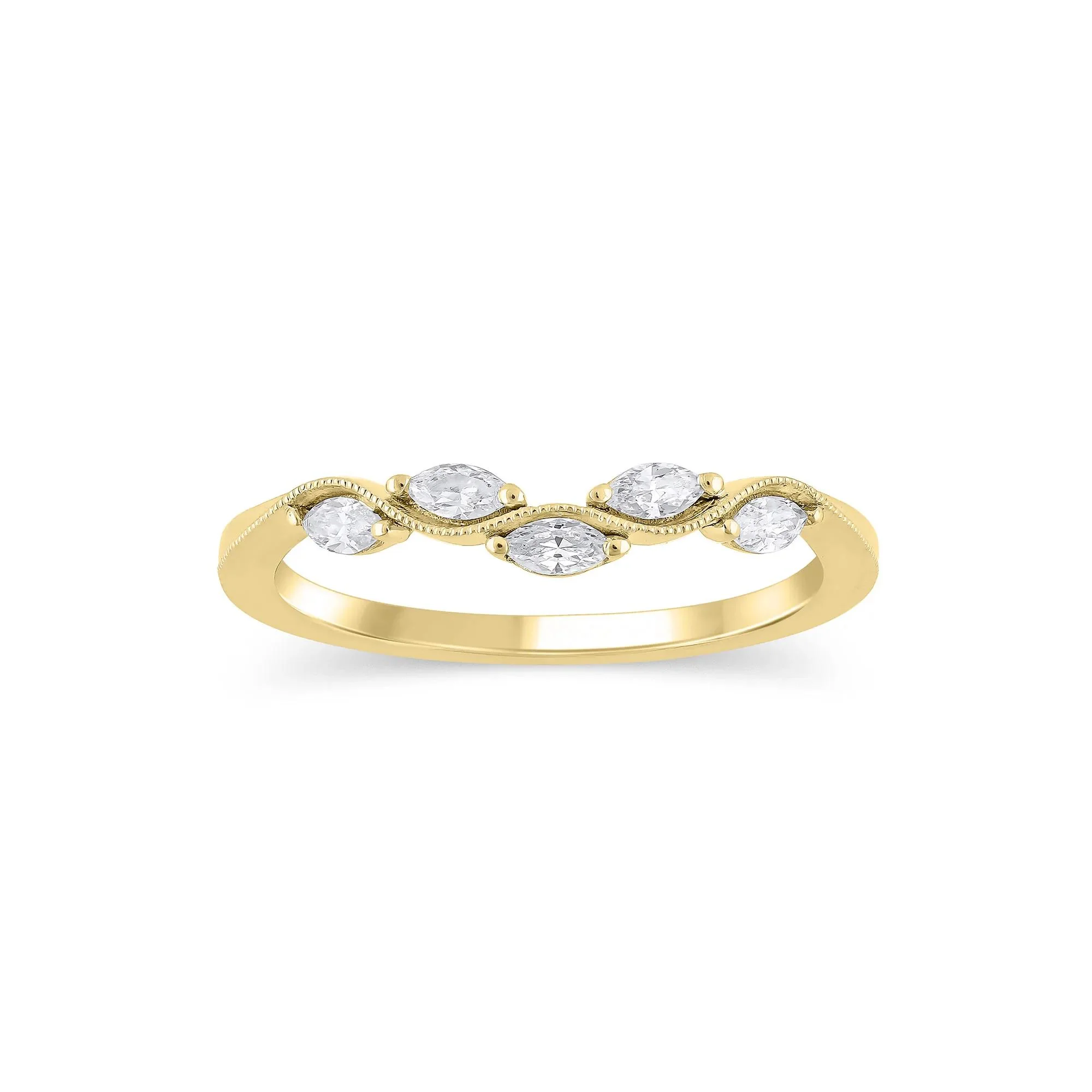 1/4 CT. Tw. Lab Grown Diamond Marquise-Cut Milgrain Contour Band Ring 14K Yellow Gold Size 8 4mm