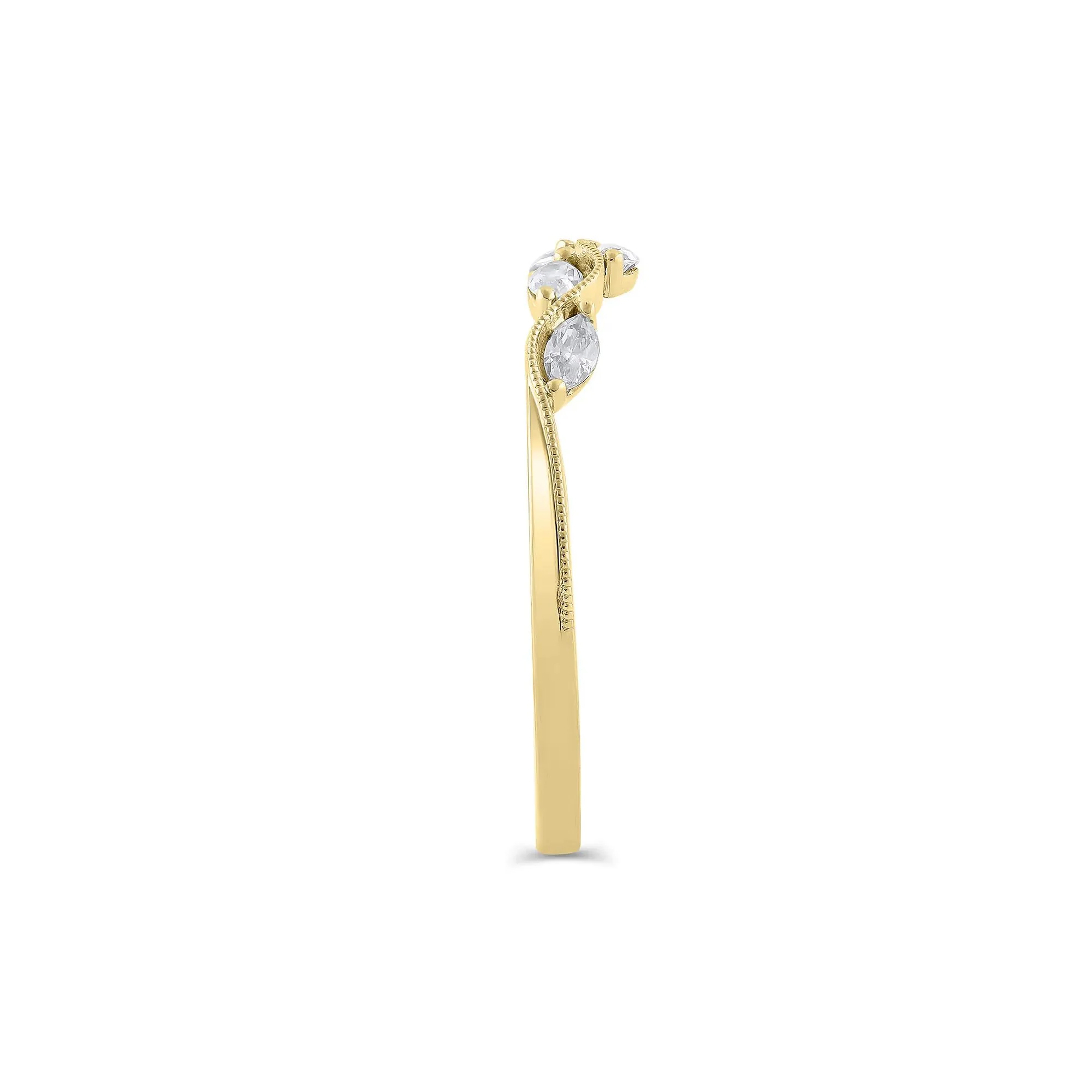 1/4 CT. Tw. Lab Grown Diamond Marquise-Cut Milgrain Contour Band Ring 14K Yellow Gold Size 8 4mm - Image 3