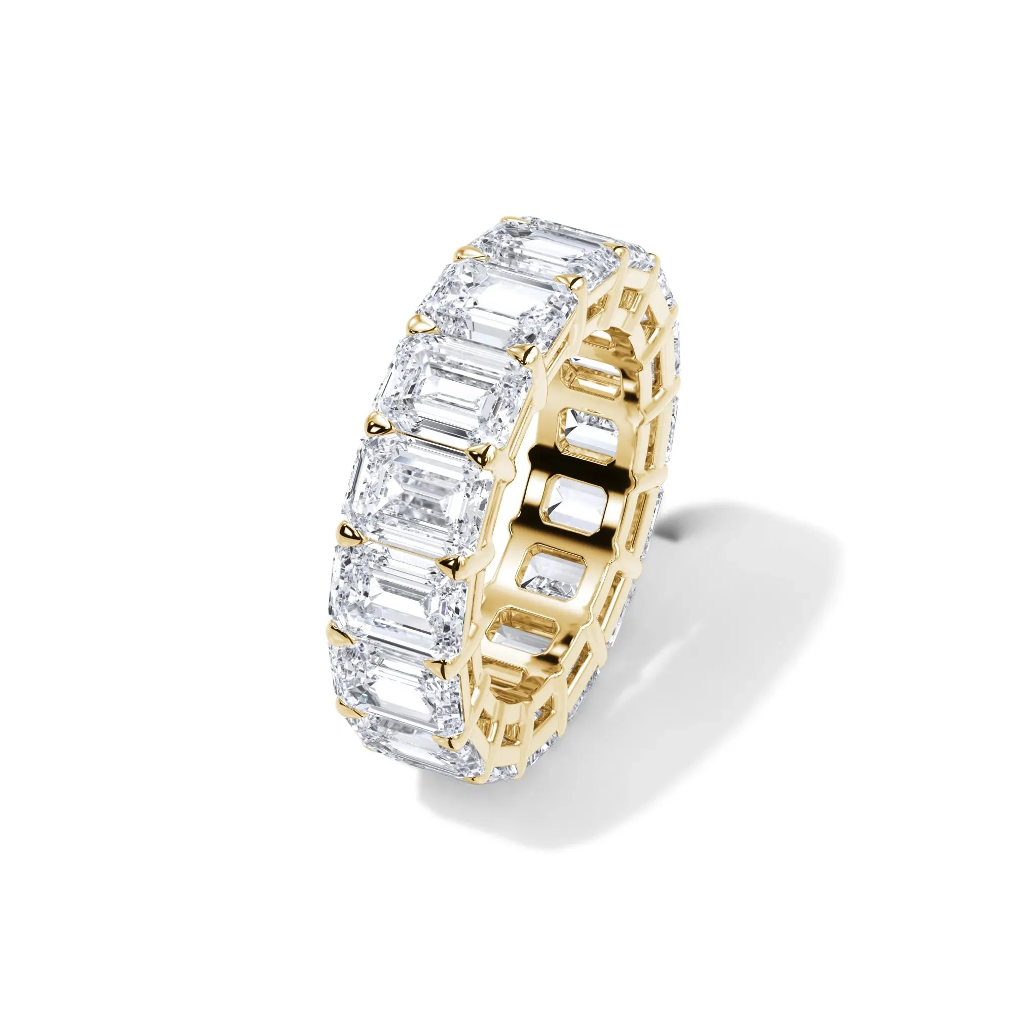 12 CT. Tw. Lab Grown Diamond Emerald-Cut Eternity Band Ring 18K Yellow Gold Size 9 3mm - Image 4