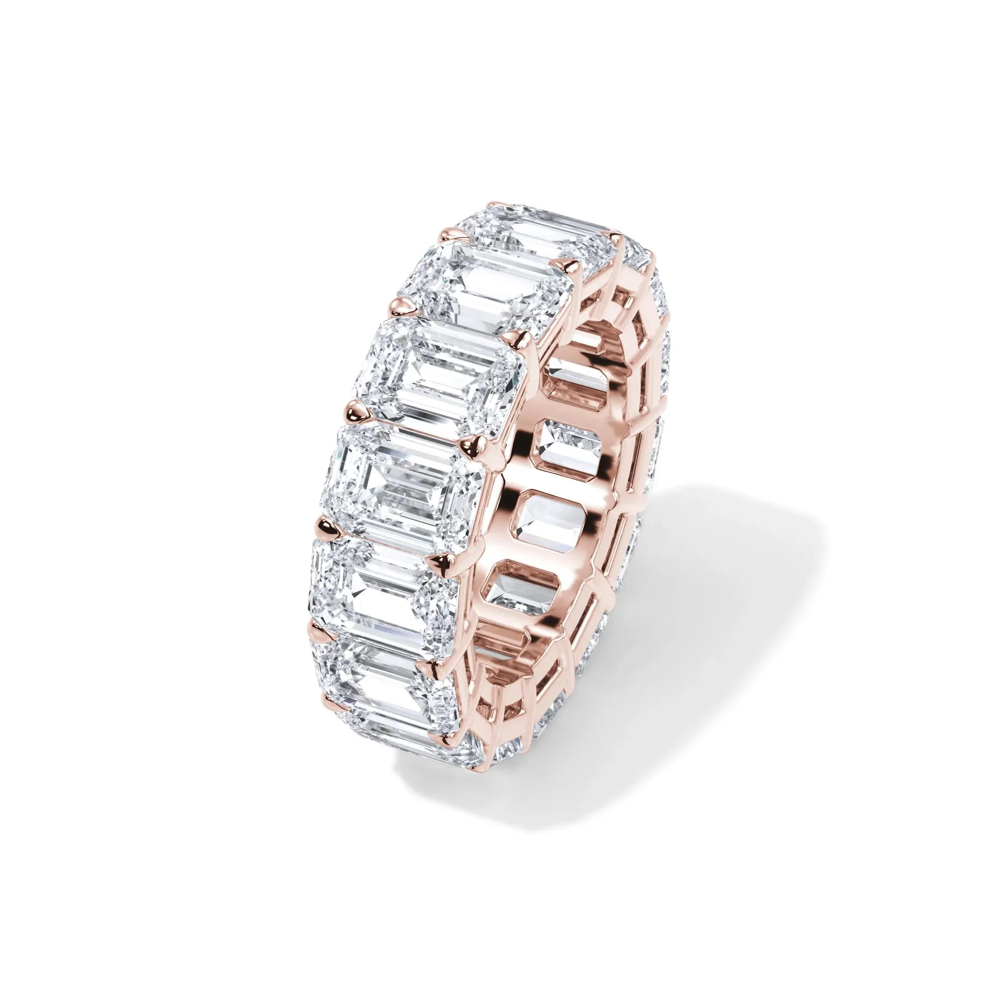 15 CT. Tw. Lab Grown Diamond Emerald-Cut Eternity Band Ring 18K Rose Gold Size 6 3mm - Image 4