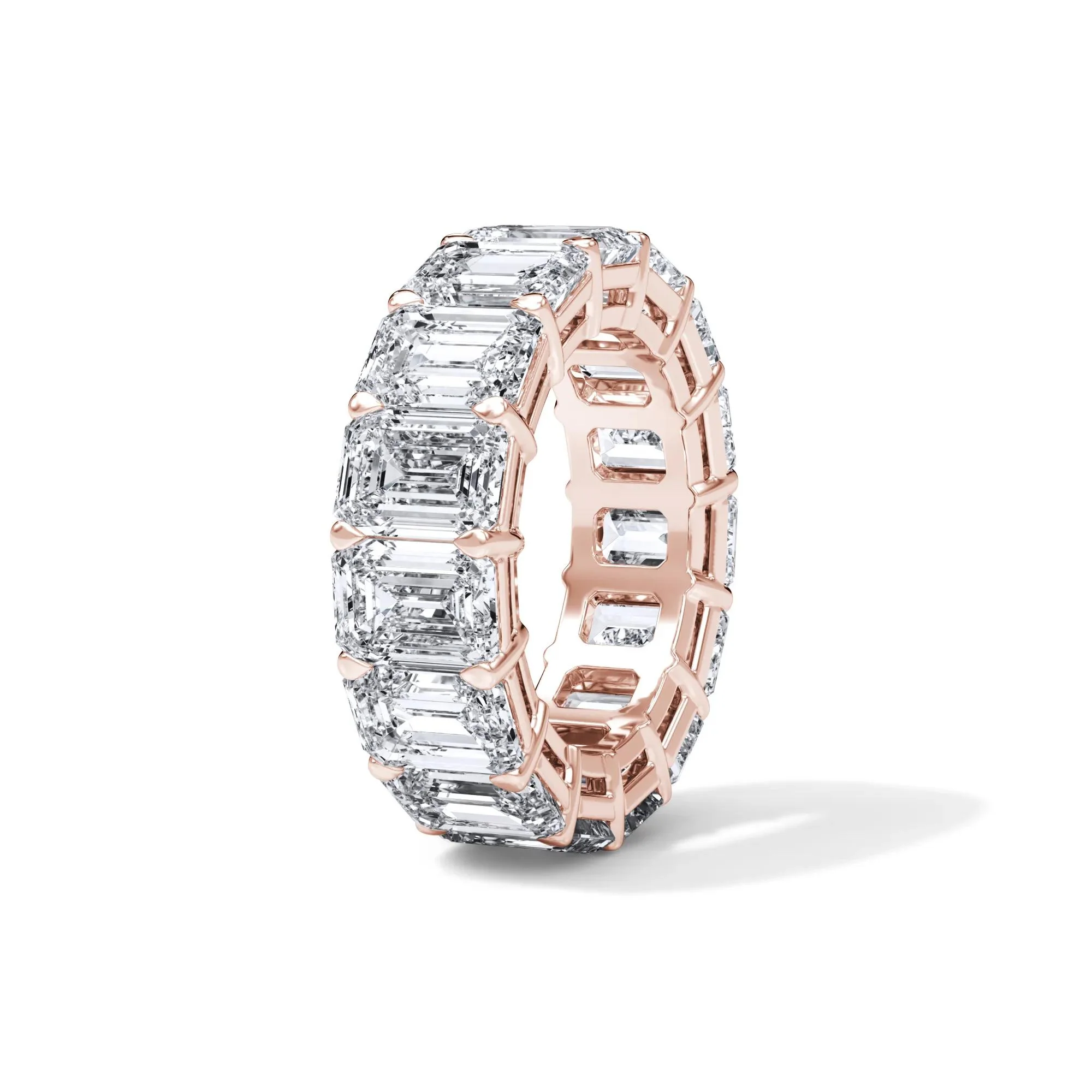 15 CT. Tw. Lab Grown Diamond Emerald-Cut Eternity Band Ring 18K Rose Gold Size 8.5 3mm - Image 3