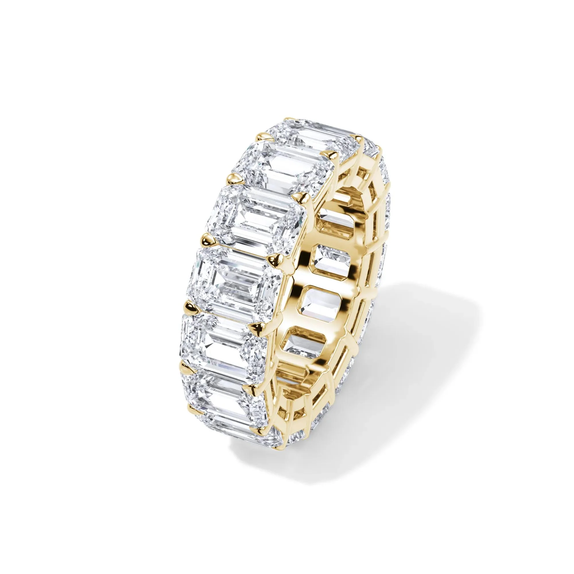 15 CT. Tw. Lab Grown Diamond Emerald-Cut Eternity Band Ring 18K Yellow Gold Size 7 3mm - Image 4