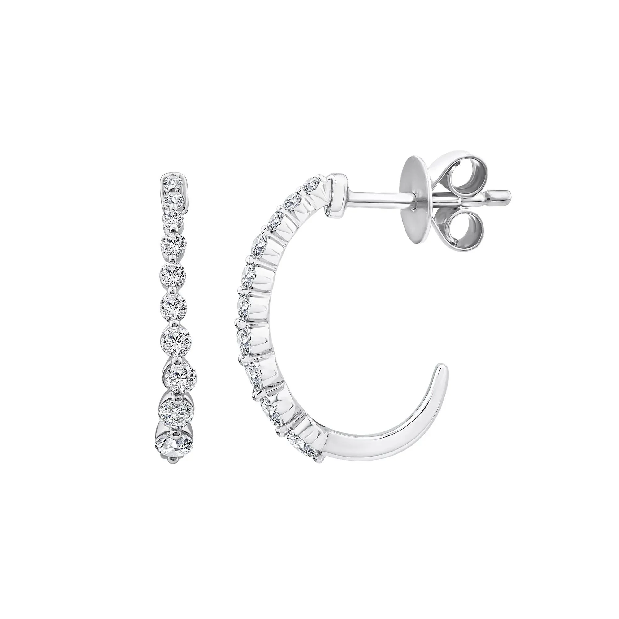 1/2 CT. Tw. Diamond Hoop Earrings 10K White Gold Size 2.70mm - Image 2