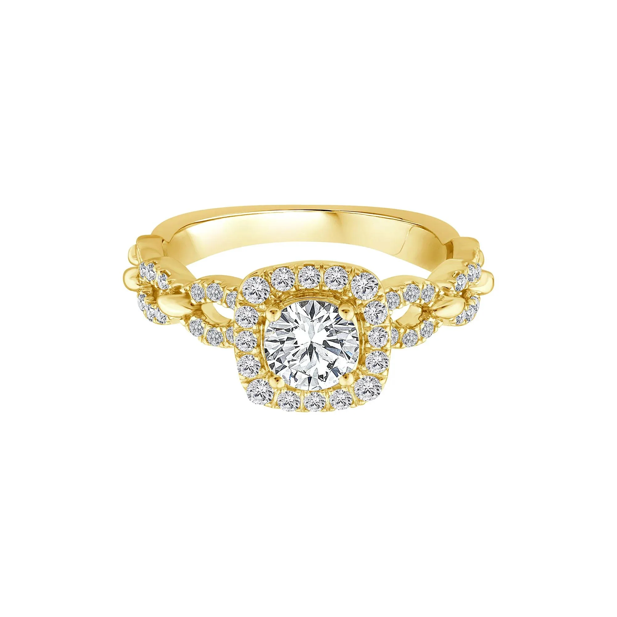 1 CT. Tw. Diamond Round Halo Engagement Ring 14K Yellow Gold Size 8 2mm