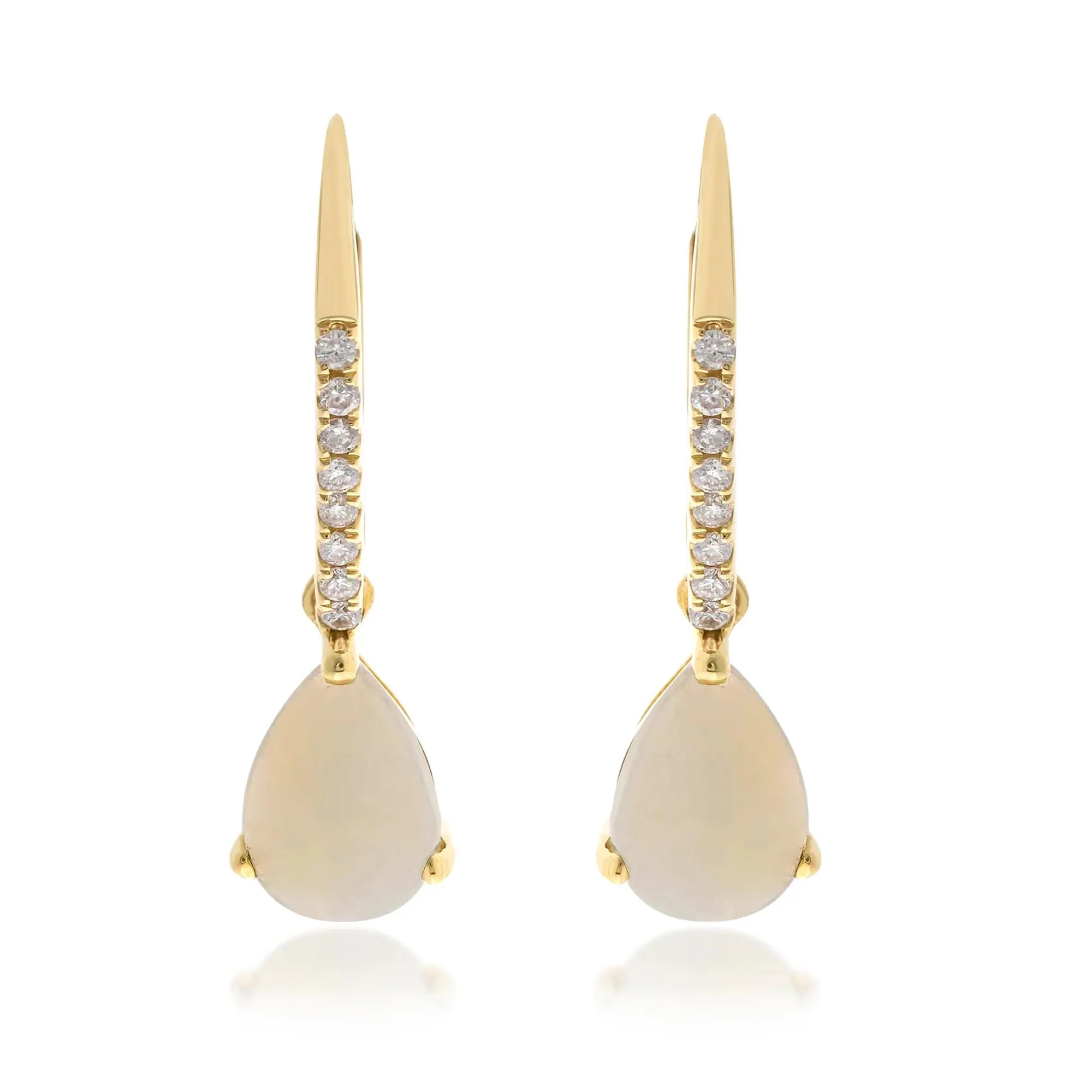 1/10 CT. Tw. Pear-Shaped Australian Opal & Diamond Drop Earrings 10K Yellow Gold Size 6.00mm - Image 2