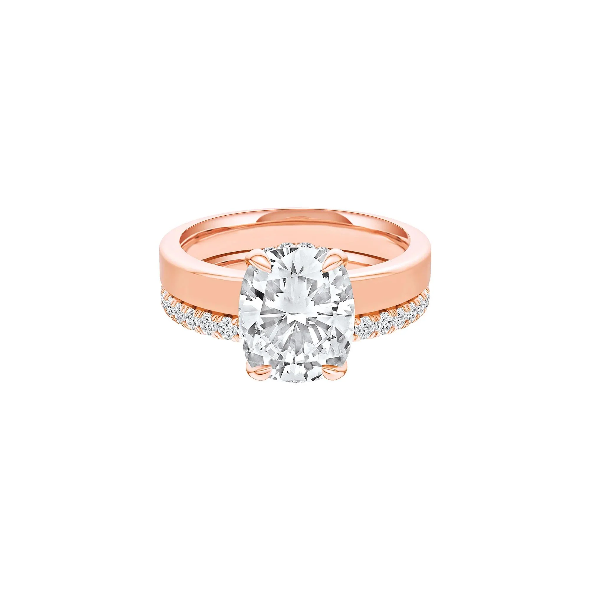 4 CT. Tw. Lab Grown Diamond Elongated Cushion-Cut Engagement Ring 14K Rose Gold Round Brilliant Cut Size 6 3mm