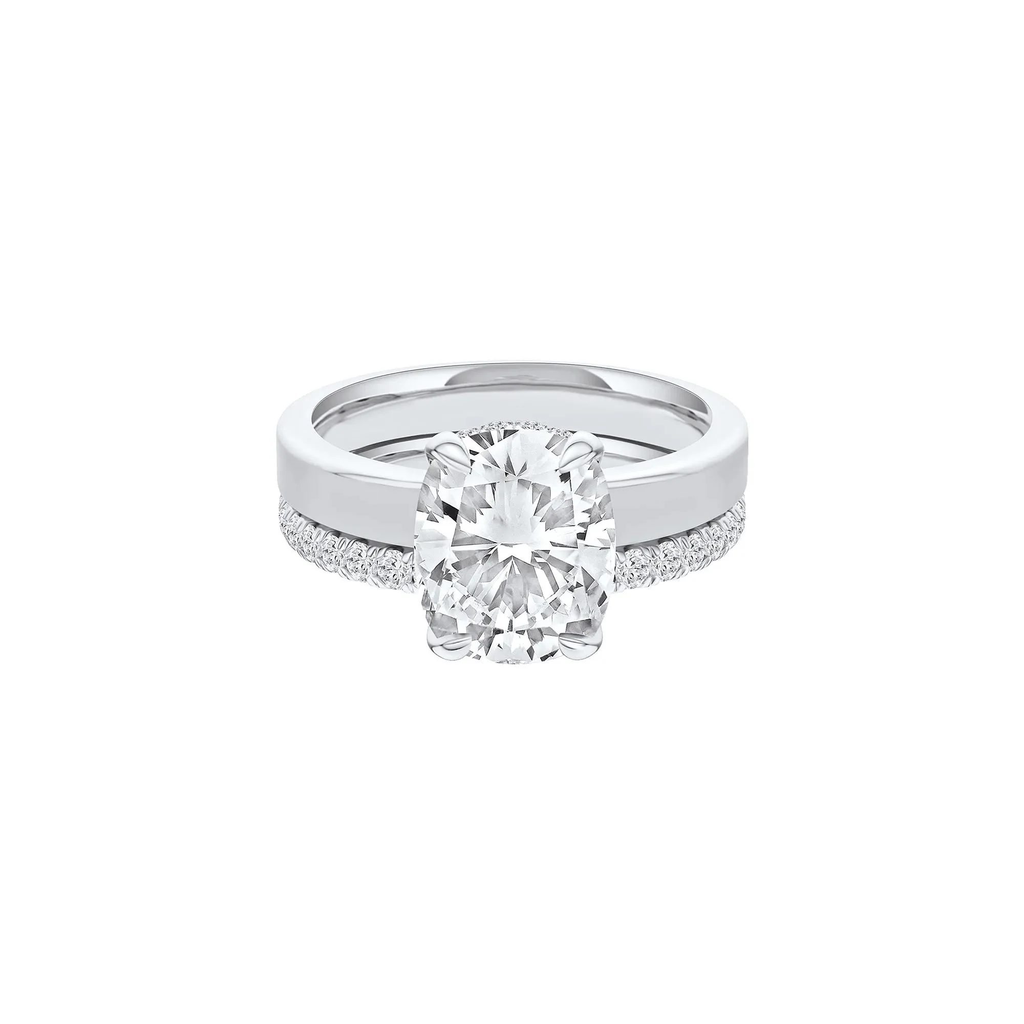 4 CT. Tw. Lab Grown Diamond Elongated Cushion-Cut Engagement Ring 14K White Gold Round Brilliant Cut Size 7 3mm