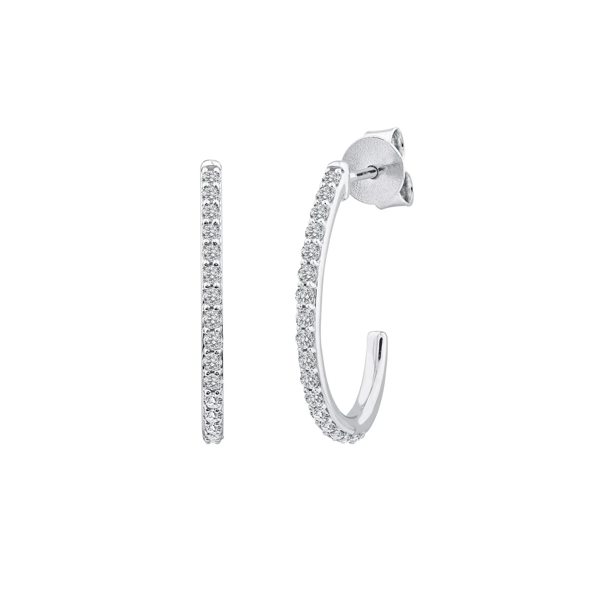 1/2 CT. Tw. Diamond J-Hoop Earrings 10K White Gold Size 1.50mm - Image 2