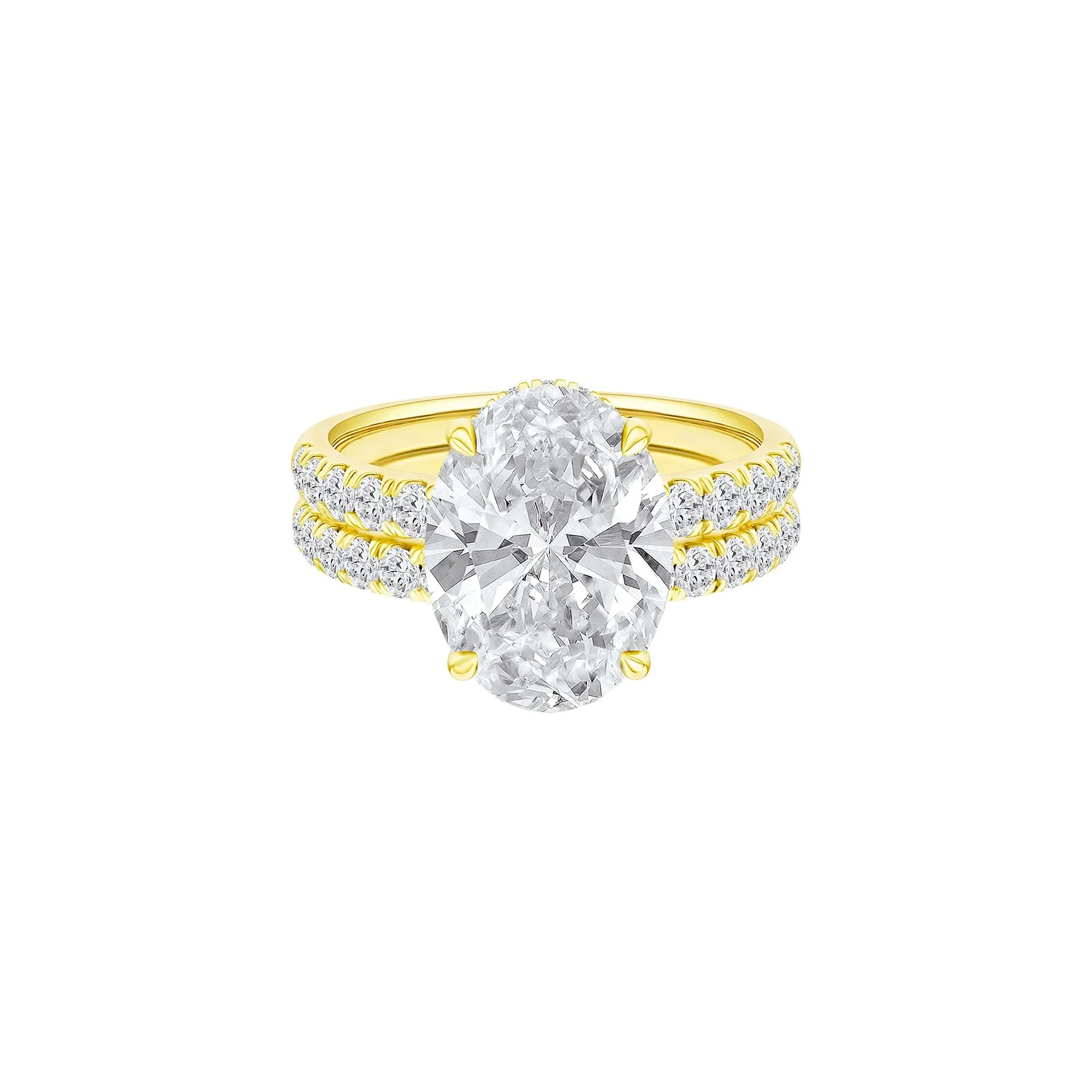 5 CT. Tw. Lab Grown Diamond Oval Bridal Set 14K Yellow Gold Ring Round Brilliant Cut Size 5.5 2mm