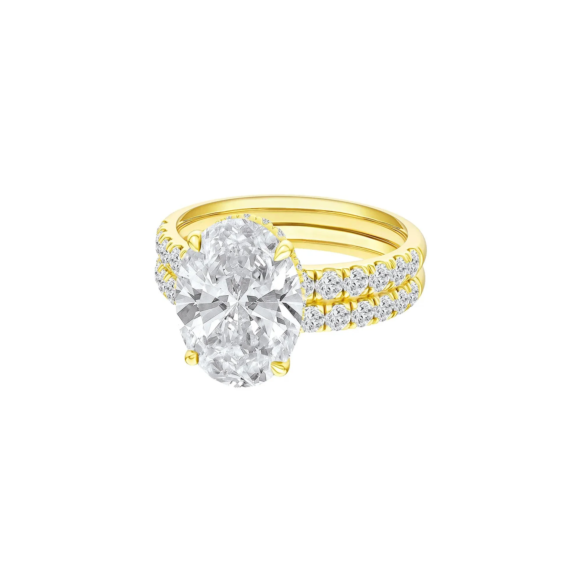 5 CT. Tw. Lab Grown Diamond Oval Bridal Set 14K Yellow Gold Ring Round Brilliant Cut Size 8 2mm - Image 5