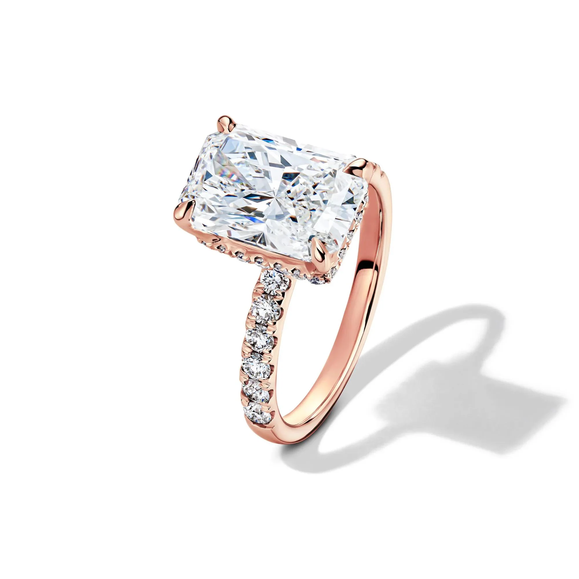 5 CT. Tw. Lab Grown Diamond Radiant-Cut Bridal Set 14K Rose Gold Ring Round Brilliant Cut Size 6 2mm - Image 5