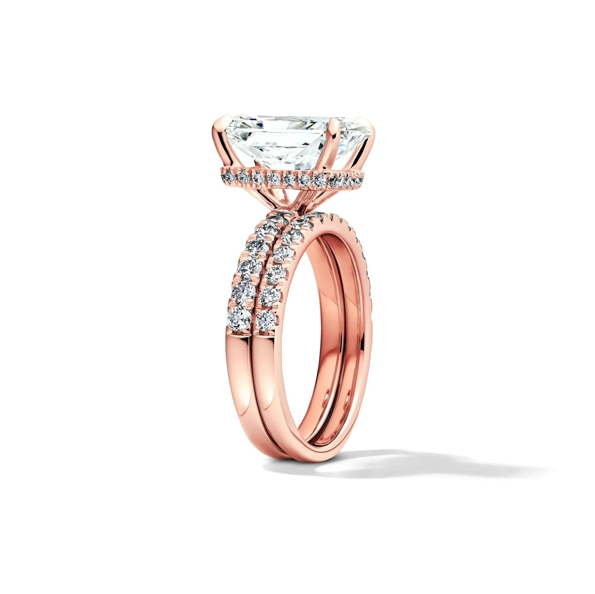 5 CT. Tw. Lab Grown Diamond Radiant-Cut Bridal Set 14K Rose Gold Ring Round Brilliant Cut Size 6.5 2mm - Image 3