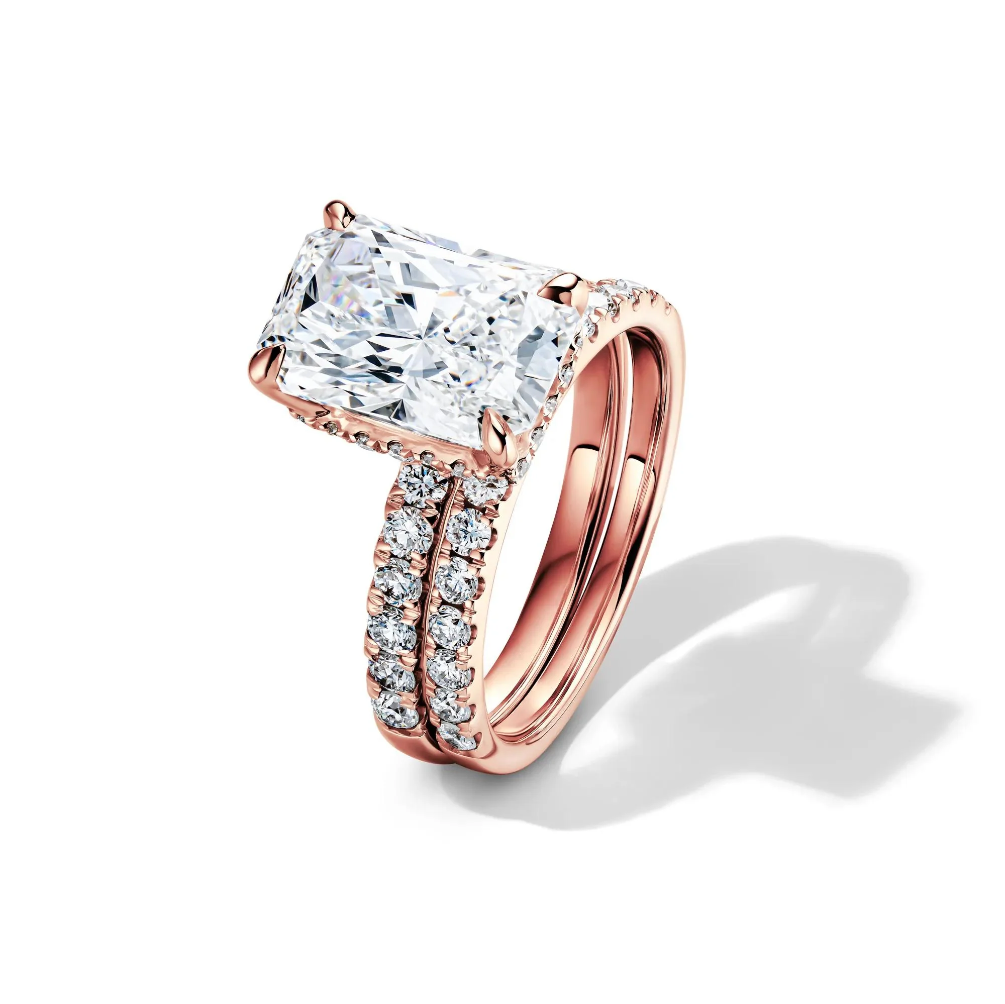 5 CT. Tw. Lab Grown Diamond Radiant-Cut Bridal Set 14K Rose Gold Ring Round Brilliant Cut Size 7.5 2mm - Image 6