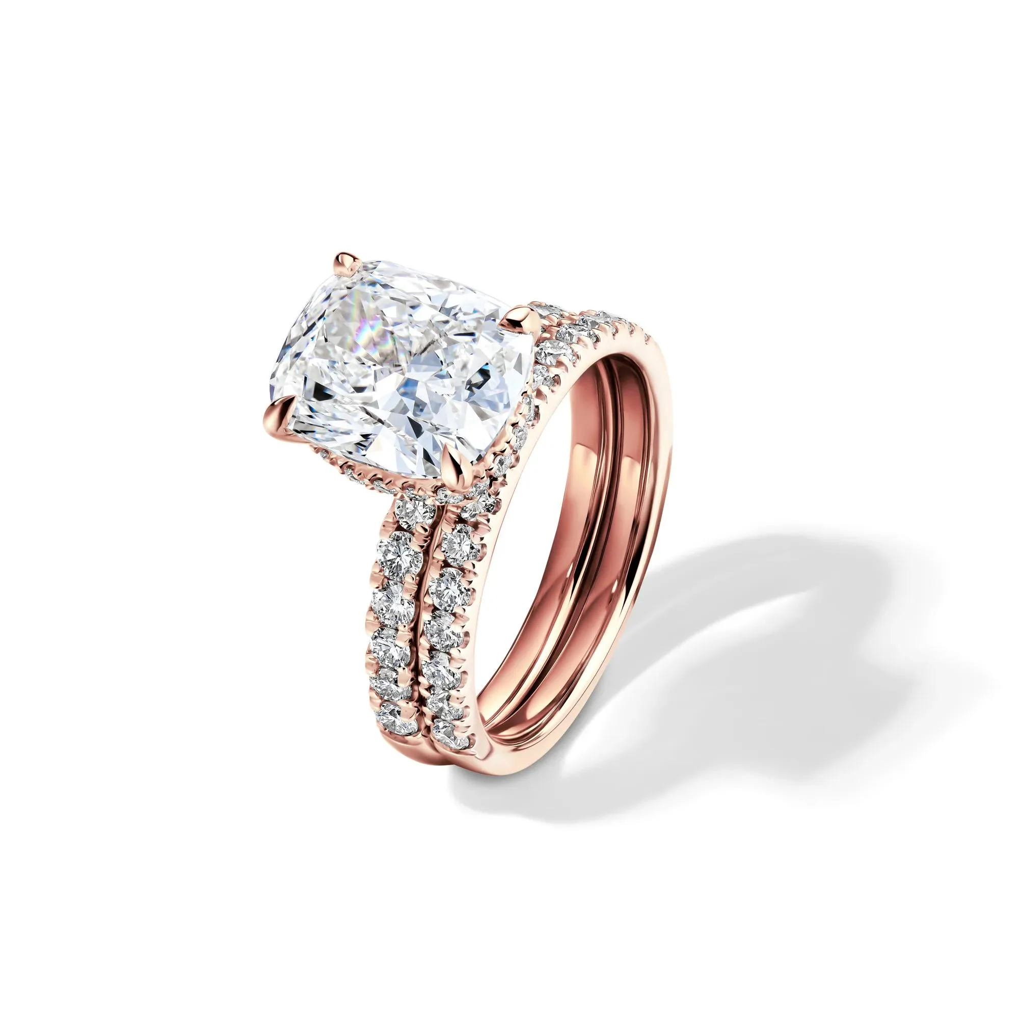 5 CT. Tw. Lab Grown Diamond Elongated Cushion-Cut Bridal Set 14K Rose Gold Ring Round Brilliant Cut Size 5.5 2mm - Image 5