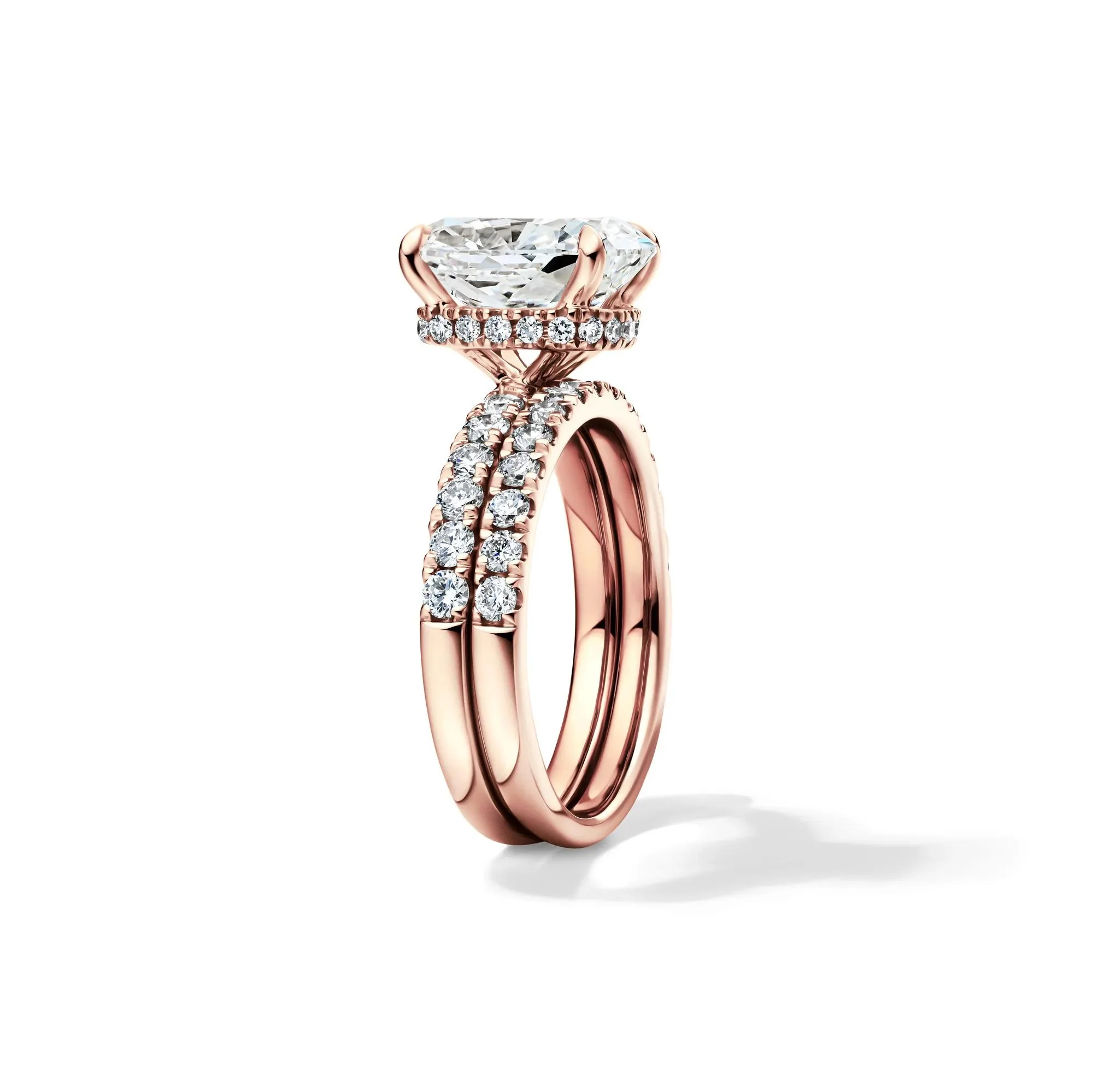 5 CT. Tw. Lab Grown Diamond Elongated Cushion-Cut Bridal Set 14K Rose Gold Ring Round Brilliant Cut Size 6.5 2mm - Image 3